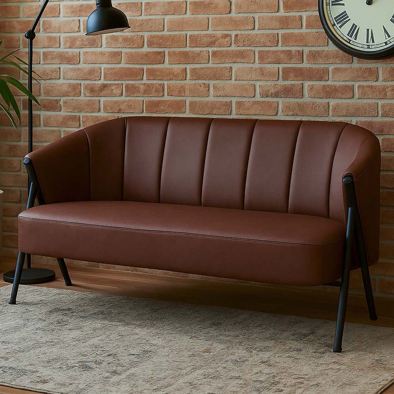 2er-Sofa MCW-P30, Zweisitzer Polster-/Lounge-Sofa Couch Vintage Retro Industrial Metall Kunstleder ~ rostrot
