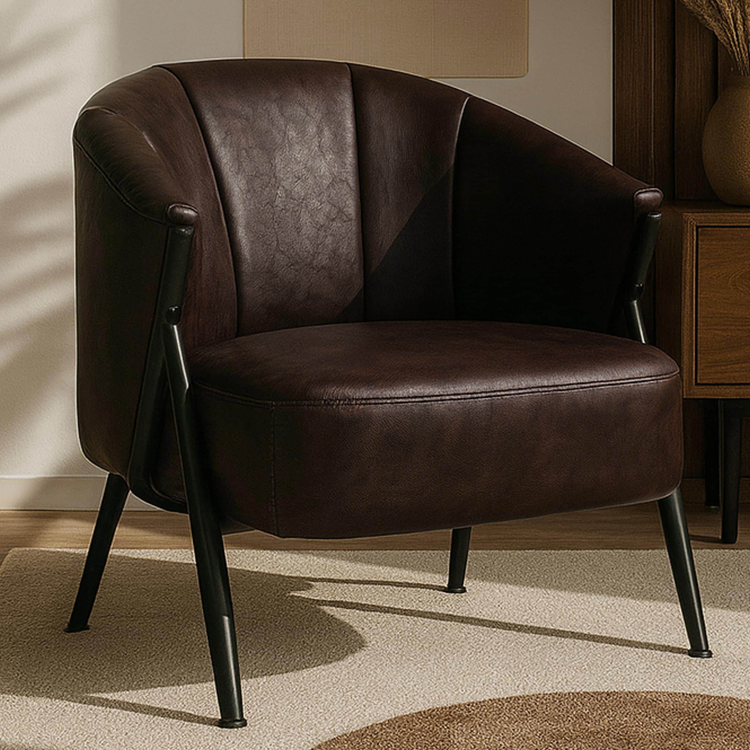 Sessel MCW-P30, Polster-/Cocktail-/Clubsessel Lounge Chair Vintage Retro Industrial Metall Kunstleder ~ dunkelbraun - Bild 1