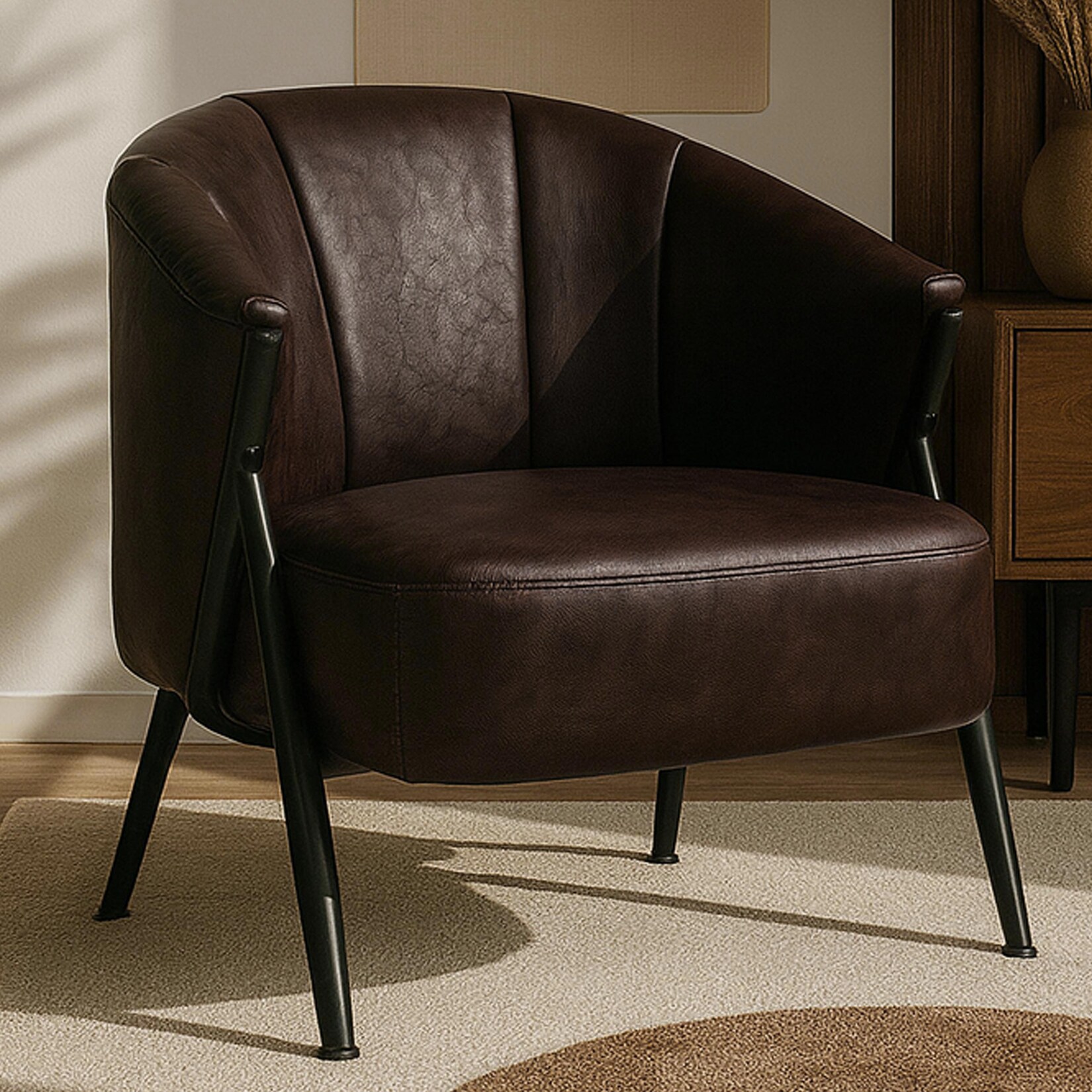 Sessel MCW-P30, Polster-/Cocktail-/Clubsessel Lounge Chair Vintage Retro Industrial Metall Kunstleder ~ dunkelbraun