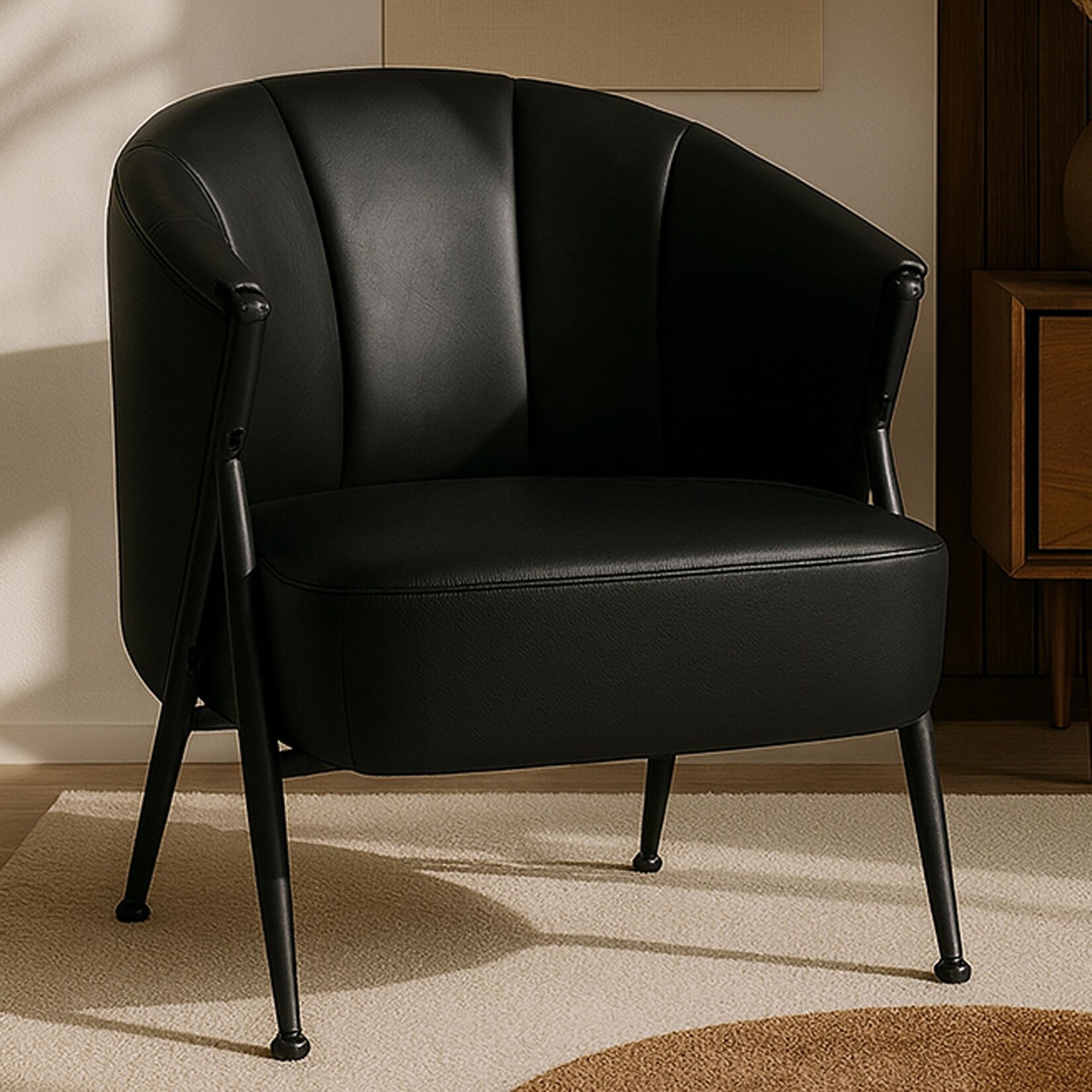 Sessel MCW-P30, Polster-/Cocktail-/Clubsessel Lounge Chair Vintage Retro Industrial Metall Kunstleder ~ schwarz | 04057651802015