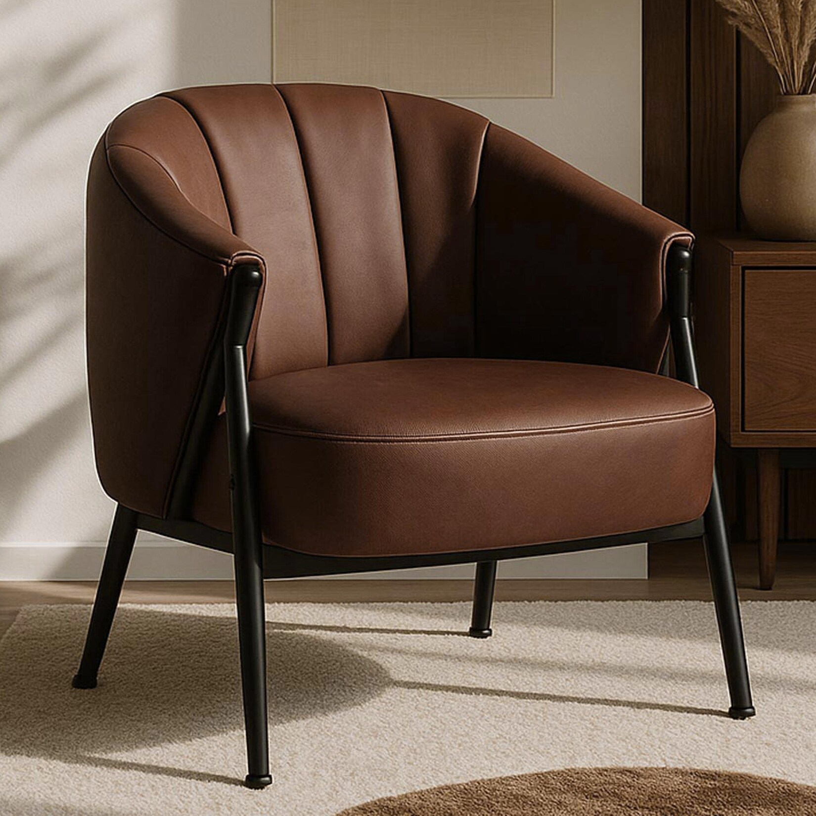 Sessel MCW-P30, Polster-/Cocktail-/Clubsessel Lounge Chair Vintage Retro Industrial Metall Kunstleder ~ rostrot