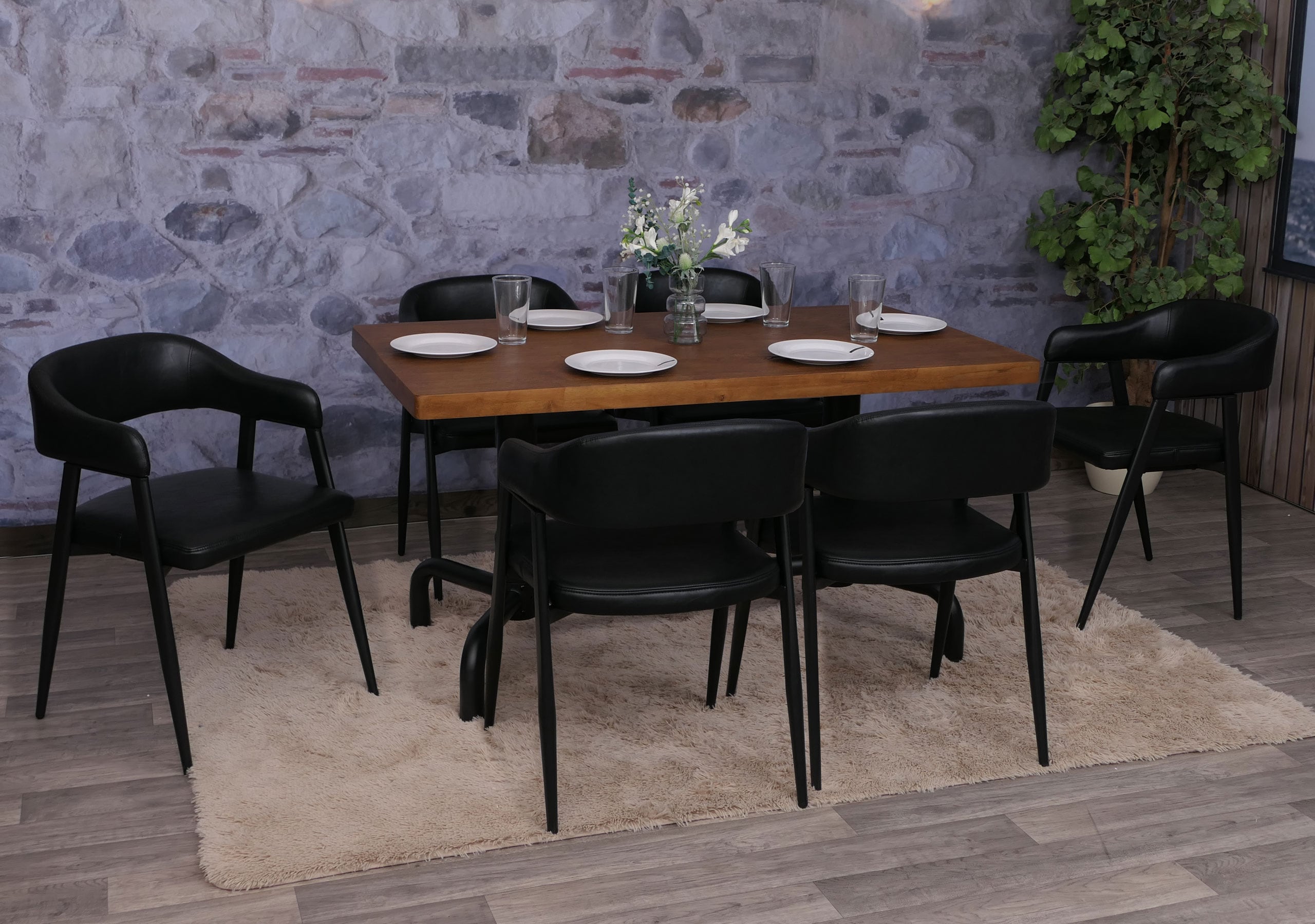 6er-Set Esszimmerstuhl MCW-P29, K&uuml;chenstuhl Lehnstuhl Polsterstuhl, Industrial Retro Vintage Kunstleder ~ schwarz - Bild 1