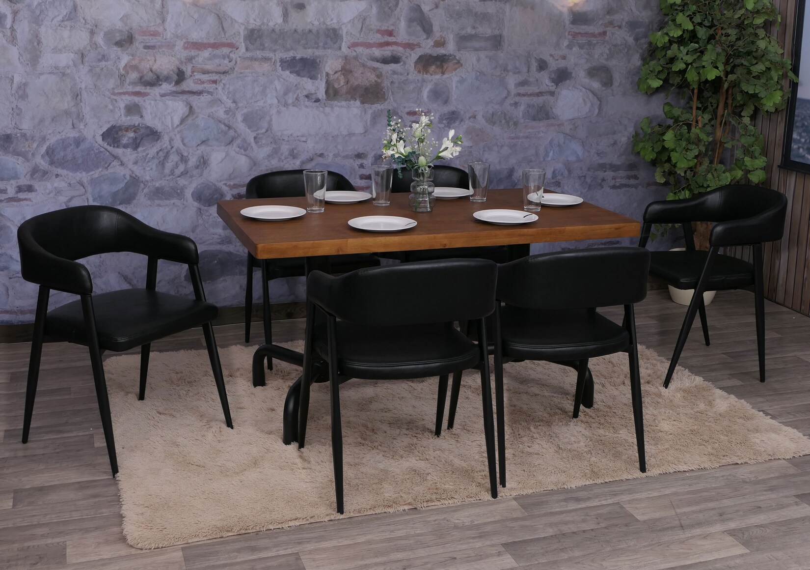 6er-Set Esszimmerstuhl MCW-P29, Küchenstuhl Lehnstuhl Polsterstuhl, Industrial Retro Vintage Kunstleder ~ schwarz | 04057651803715