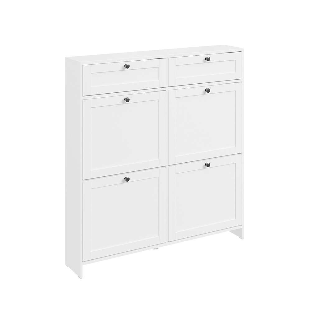 SoBuy Schuhschrank mit 2 Schubladen Weiß 100x19x107cm Modern