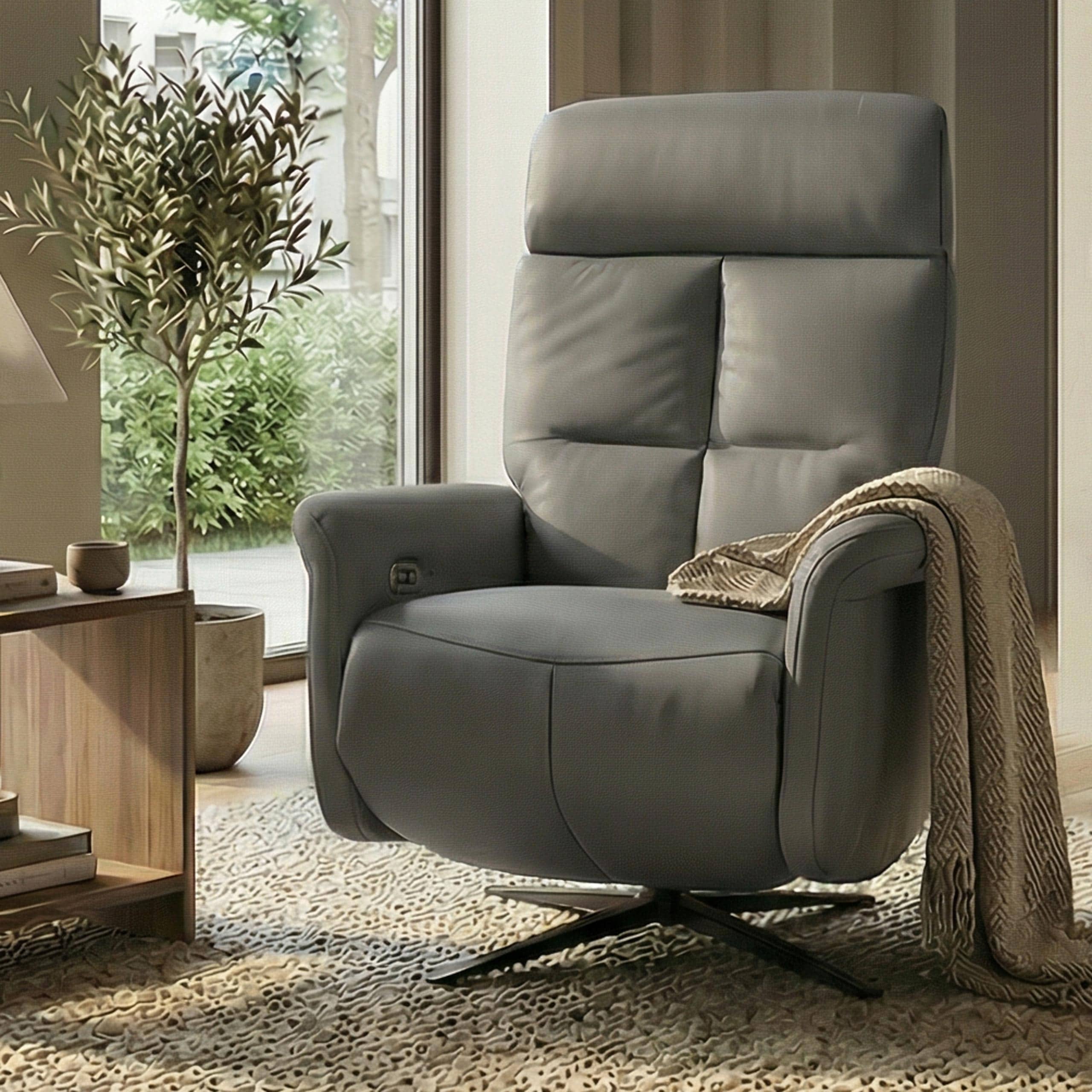 Relaxsessel MCW-L10, TV-Sessel Liegesessel, Liegefunktion drehbar, elektrisch verstellbar Voll-Leder ~ grau - Bild 1