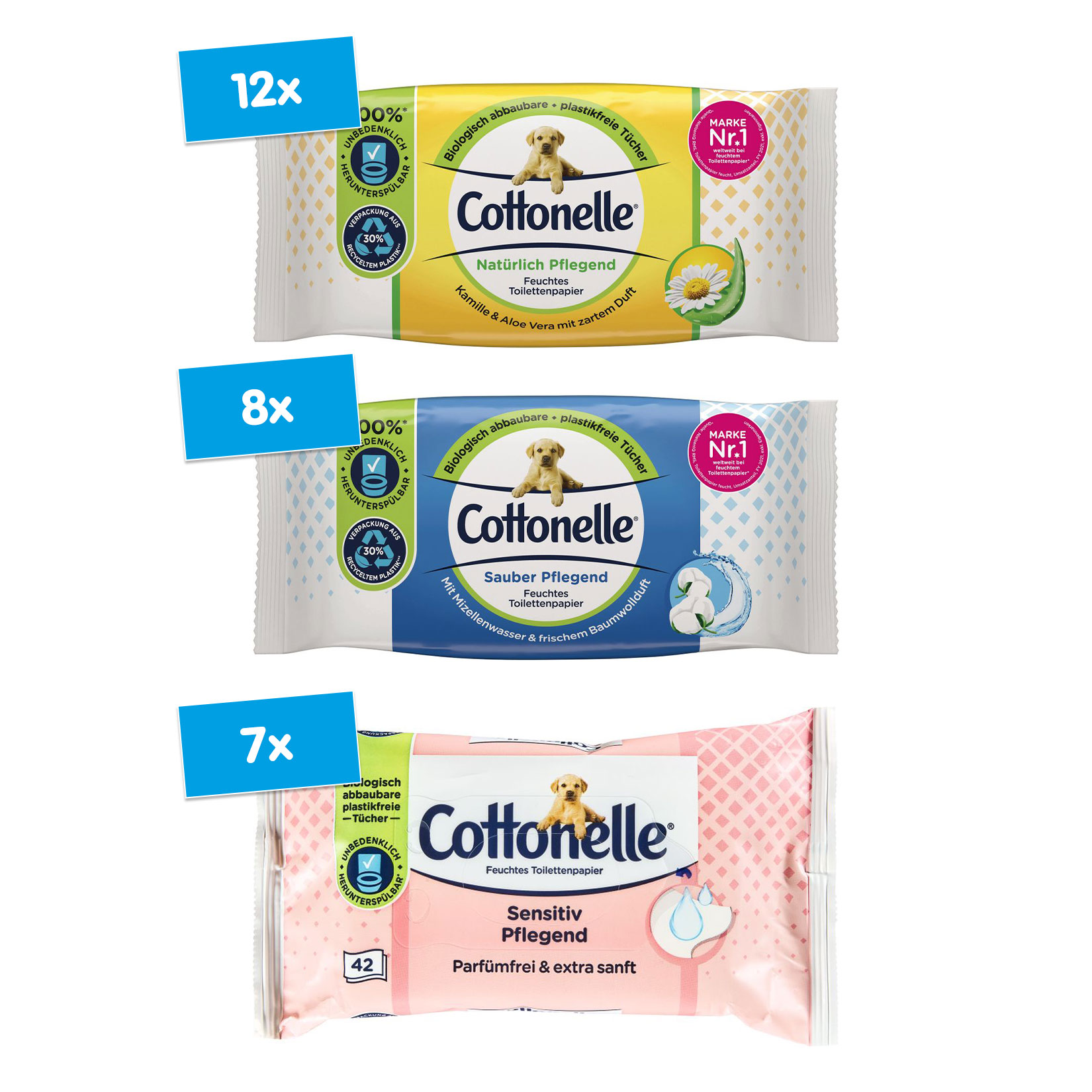 Cottonelle Feuchtt&uuml;cher verschiedene Sorten 42 St&uuml;ck, 27er Pack - Bild 1