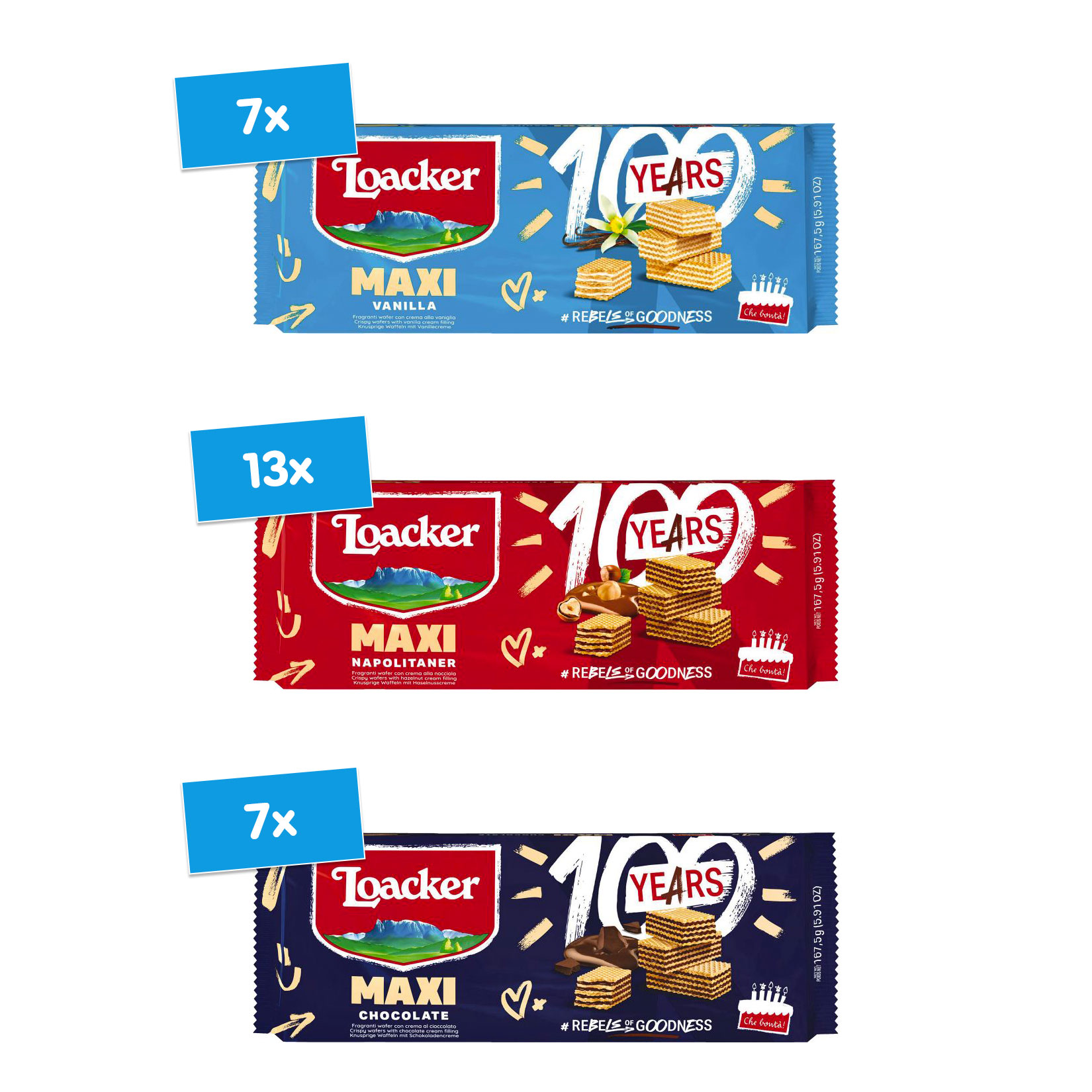 Loacker Maxi Waffeln verschiedene Sorten 167,5 g, 27er Pack - Bild 1