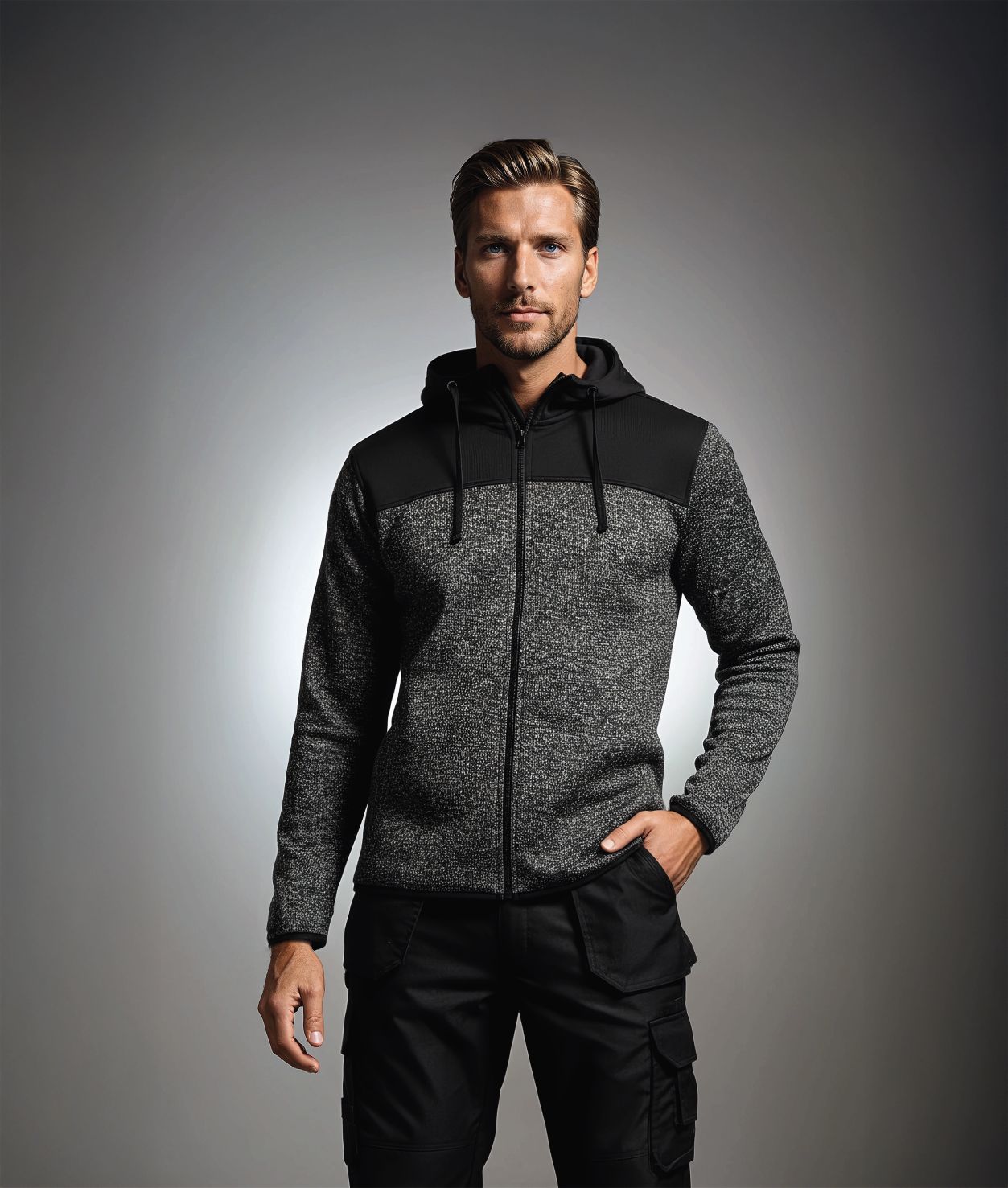 Herren Strickfleecejacke, Schwarz L - Bild 1