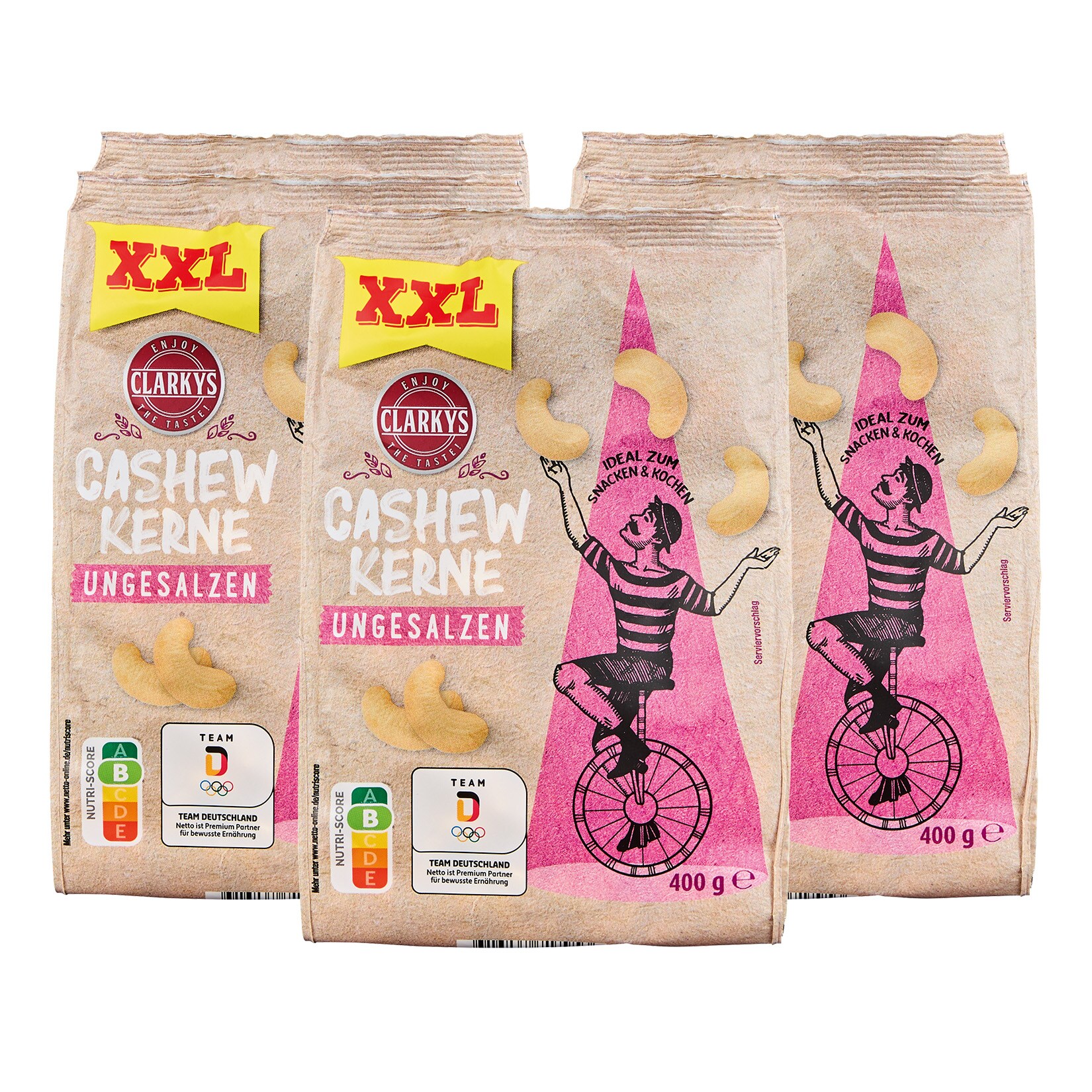 Clarkys Cashewkerne ungesalzen XXL 400 g, 5er Pack | 04316268717960