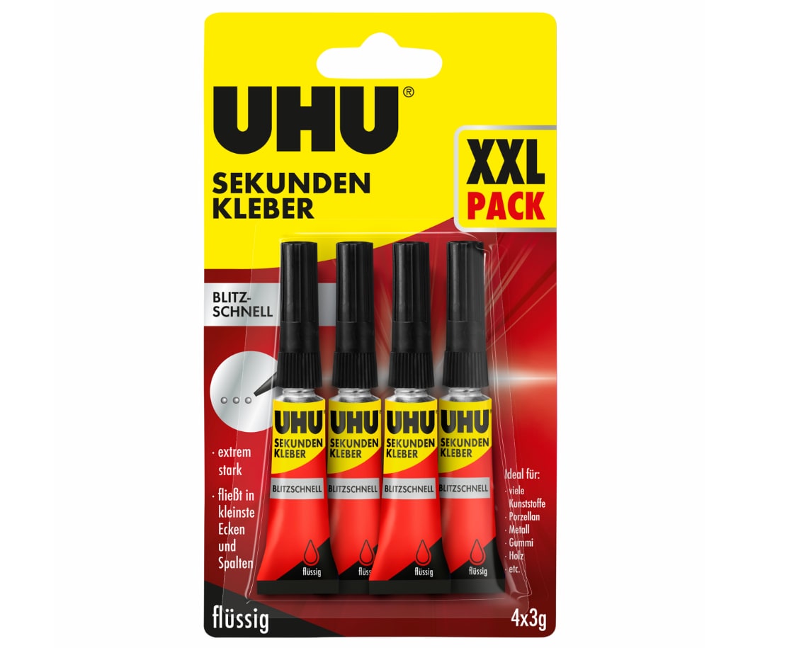 UHU Sekundenkleber Blitschnell fl&uuml;ssig XXL 4x3g - Bild 1