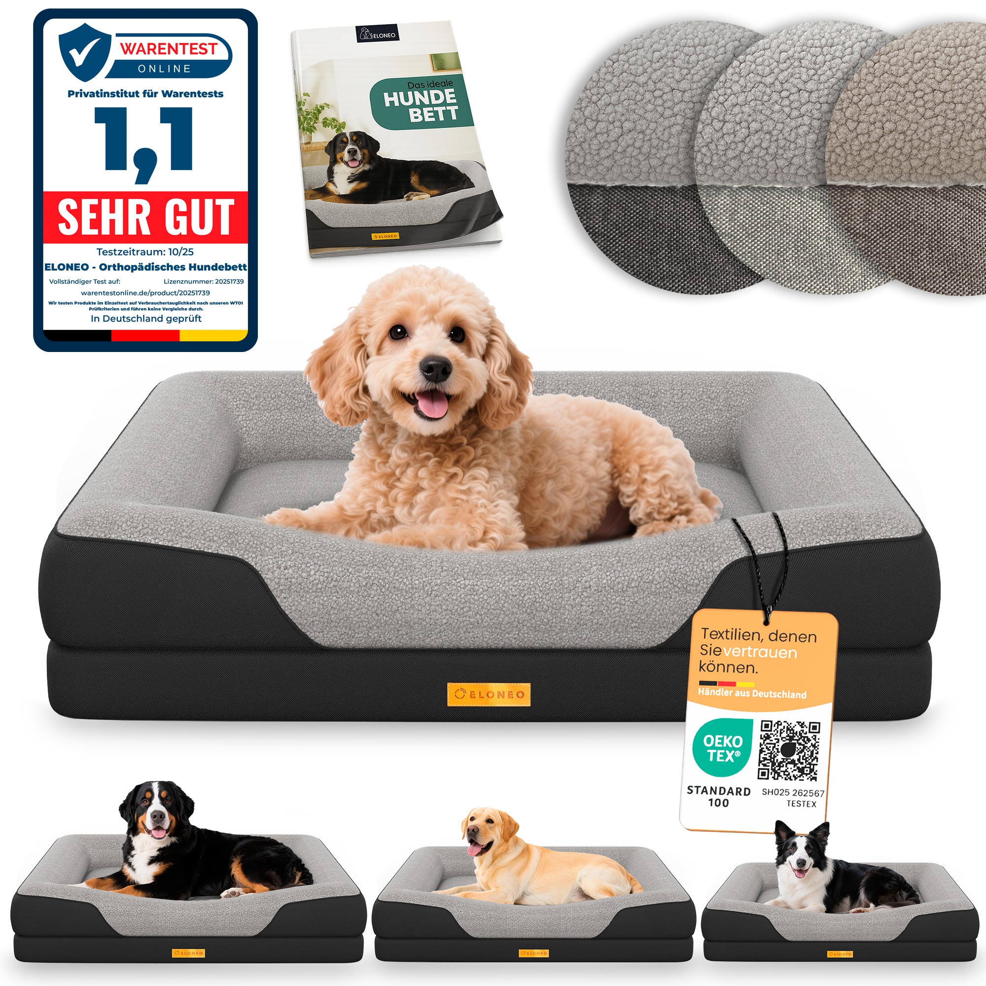 ELONEO Orthop&auml;disches Hundebett, Gr&ouml;&szlig;e S - Schwarz - Bild 1