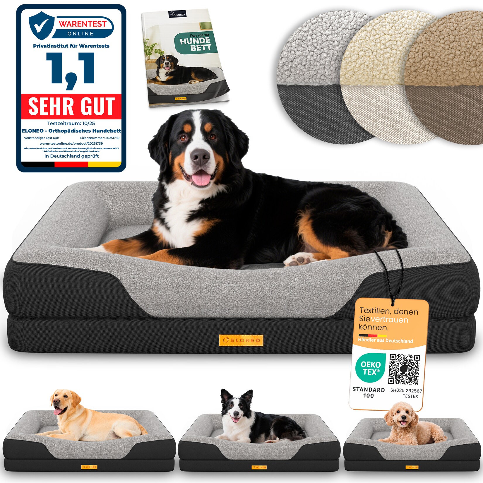 ELONEO Orthopädisches Hundebett, Größe XL – Schwarz | 04260641682973