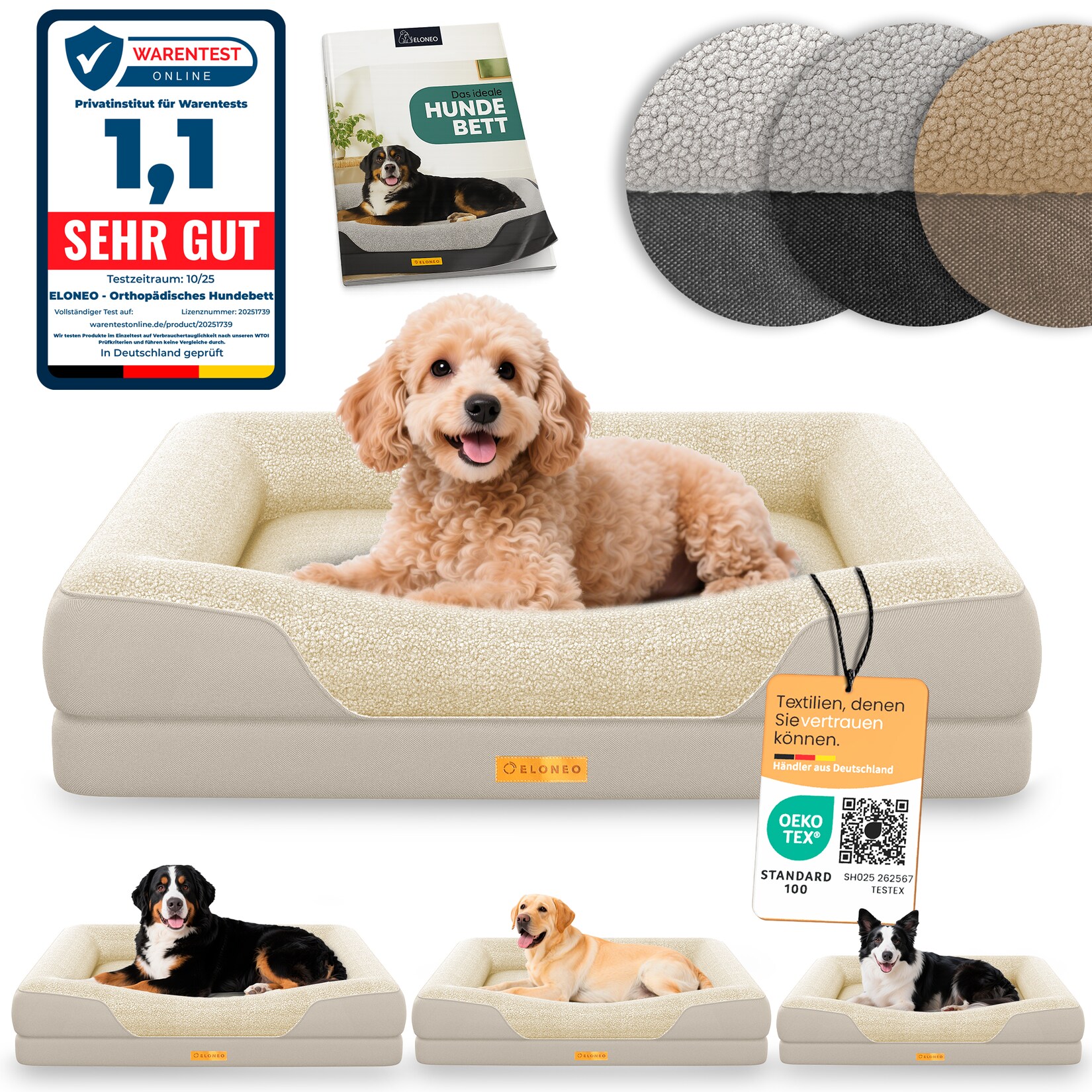 ELONEO Orthopädisches Hundebett, Creme - Größe S