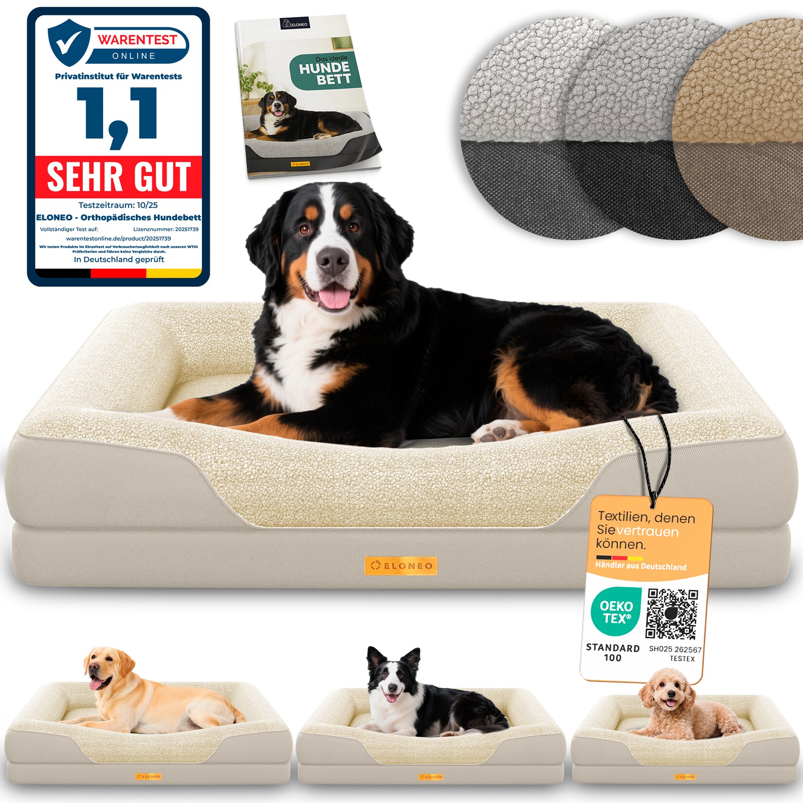 ELONEO Orthopädisches Hundebett, Creme - Größe XL