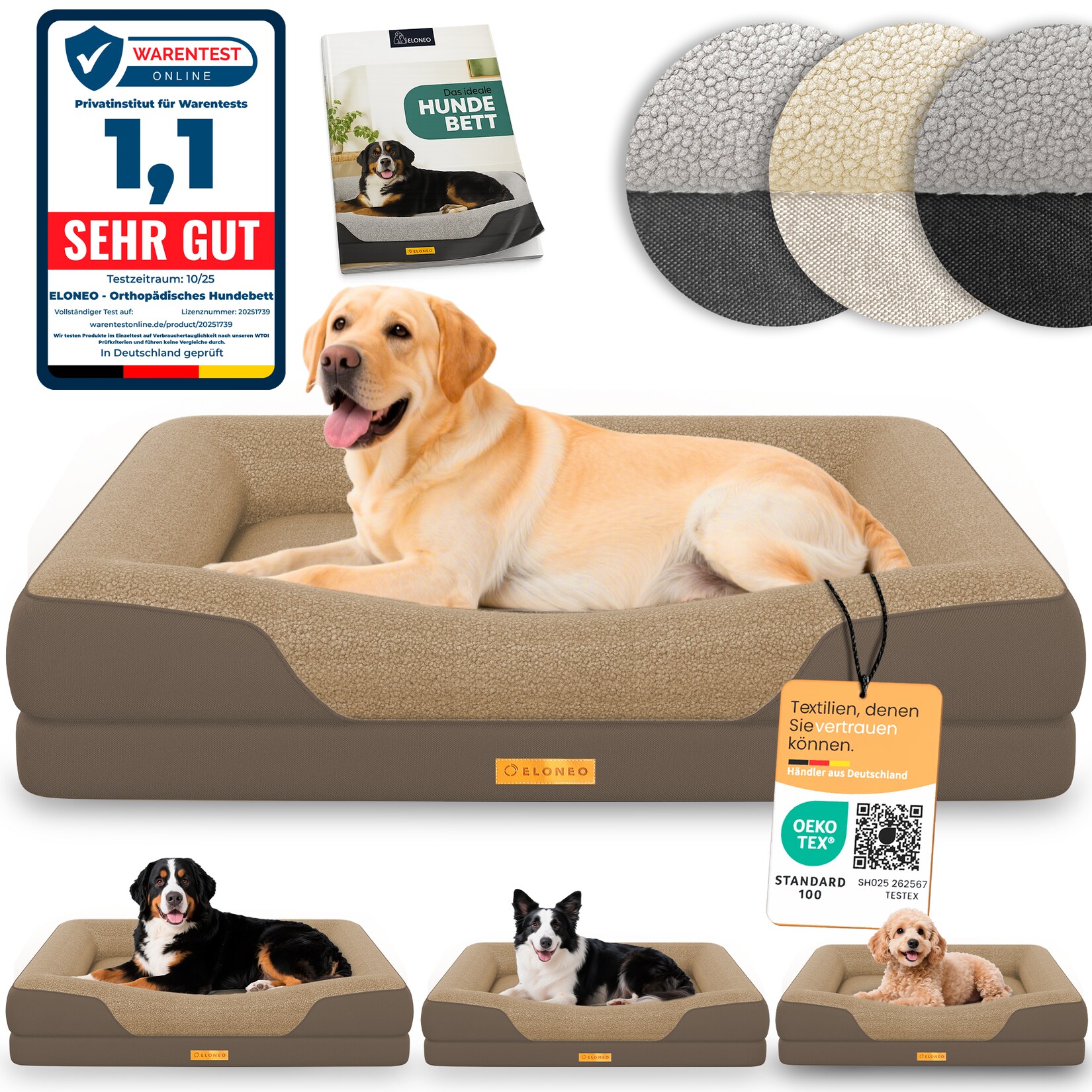 ELONEO Orthopädisches Hundebett, Braun - Größe L