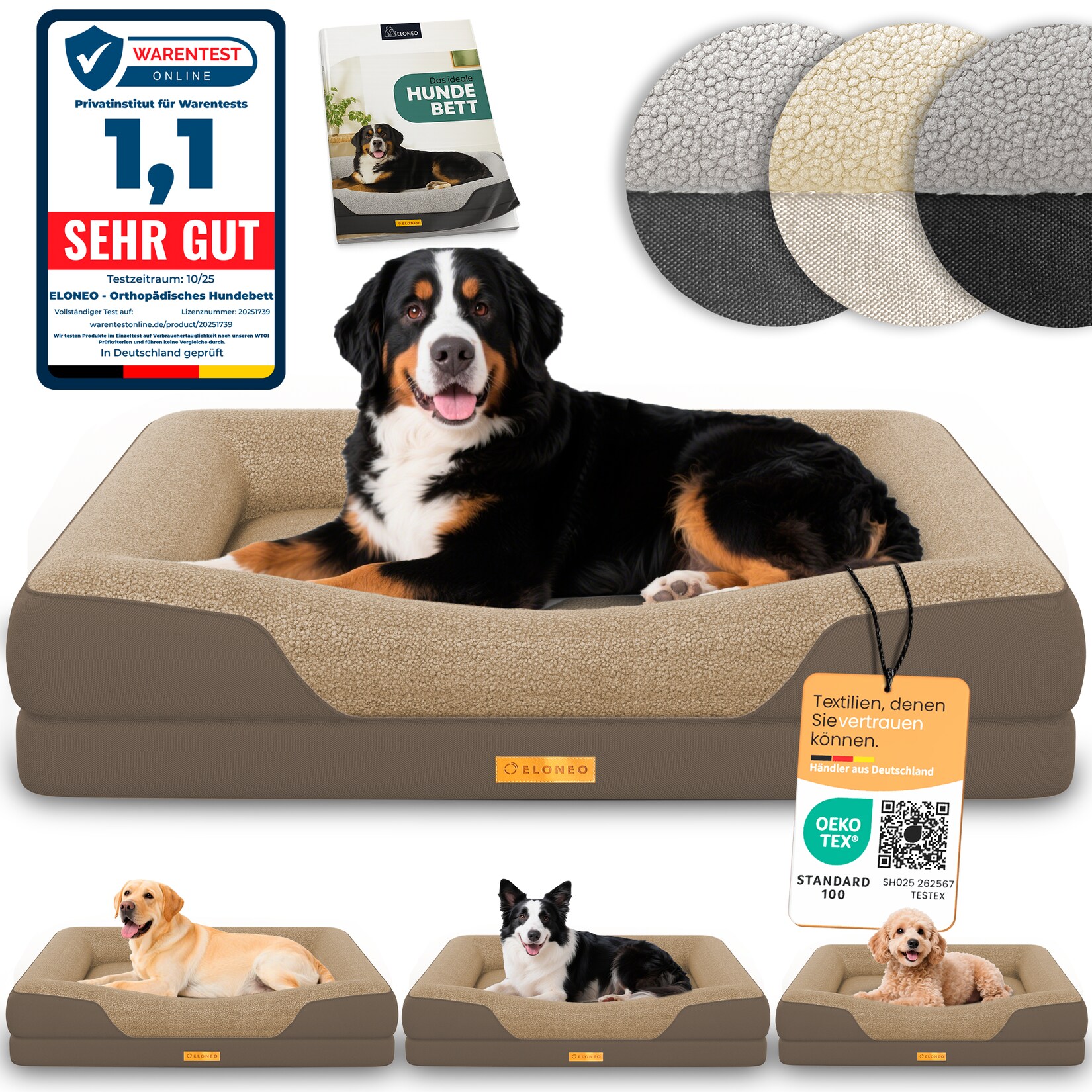 ELONEO Orthopädisches Hundebett, Braun - Größe XL