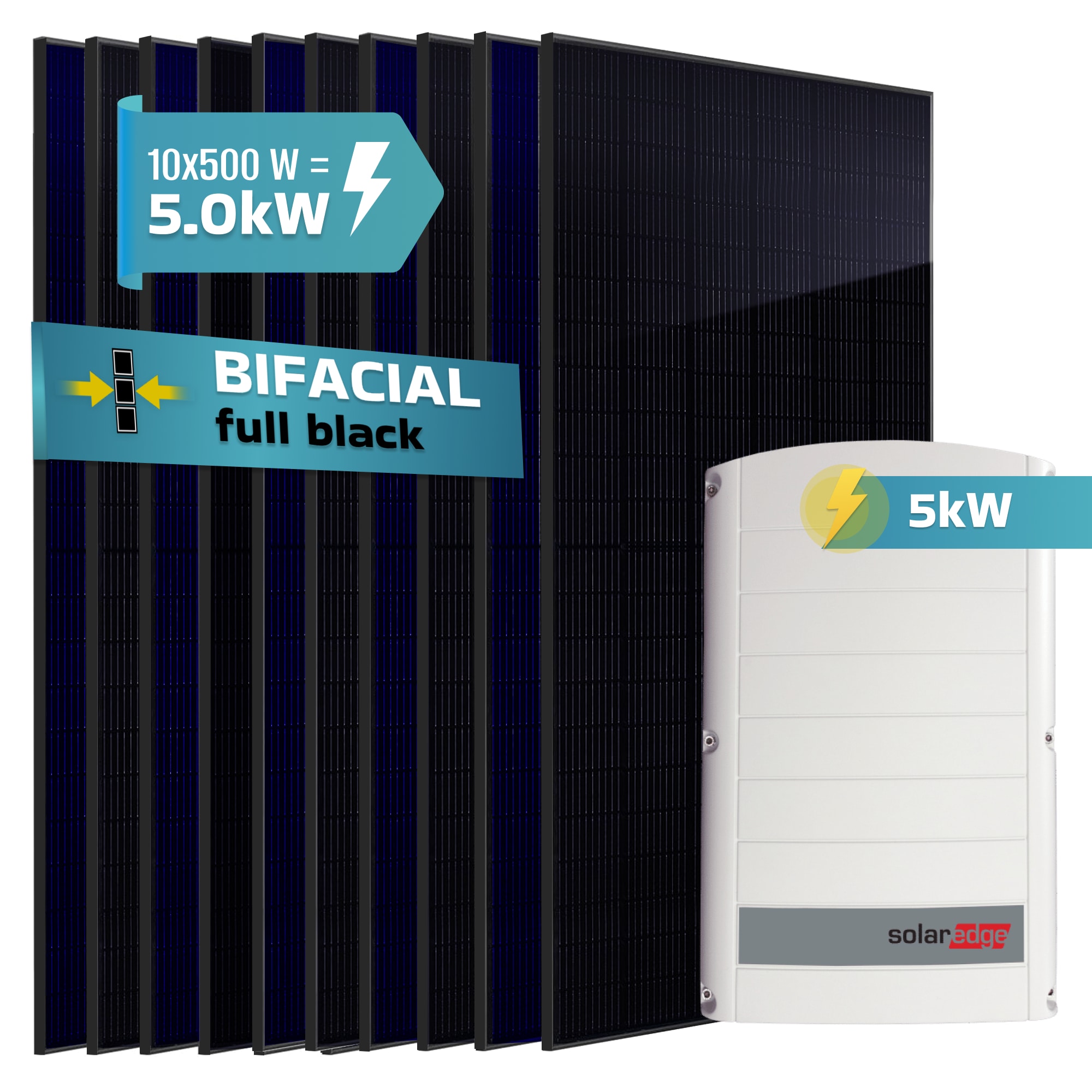 SUNNIVA&reg; 5.0 kW Solaranlage, 10x 500 W Solarmodule Fullblack Bifacial, Wechselrichter SolarEdge SE5K (3-phasig) - Bild 1