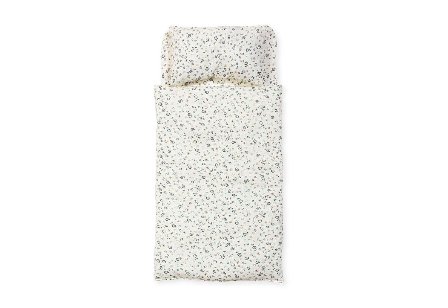 Puppenbettzeug f&uuml;r Puppenwagen und Puppenbetten &bdquo;Bl&uuml;mchen&rdquo;, blau, 3-tlg. - Bild 1