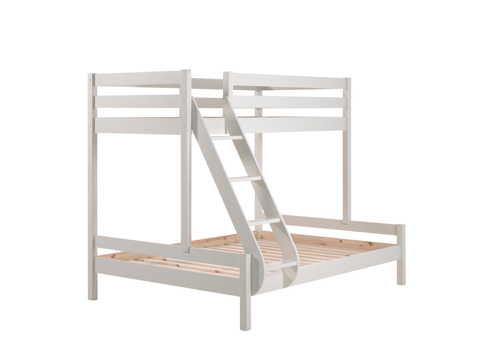 Familienbett Martin 90 x 200 und 140 x 200 cm, mit Leiter in Kiefer massiv weiß | 05420070229265