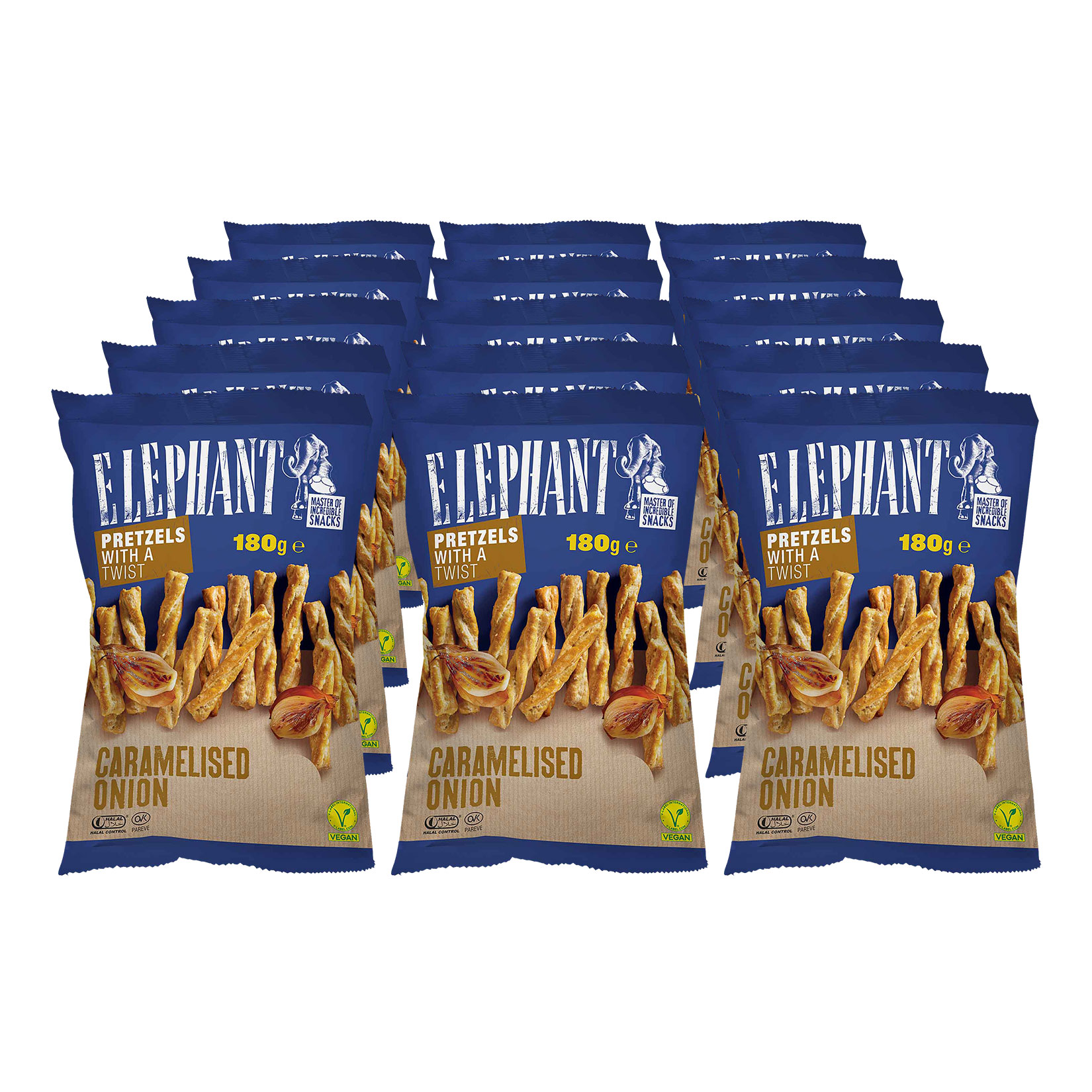 Elephant Twisted Pretzels karamellisierte Zwiebeln 180 g, 15er Pack - Bild 1
