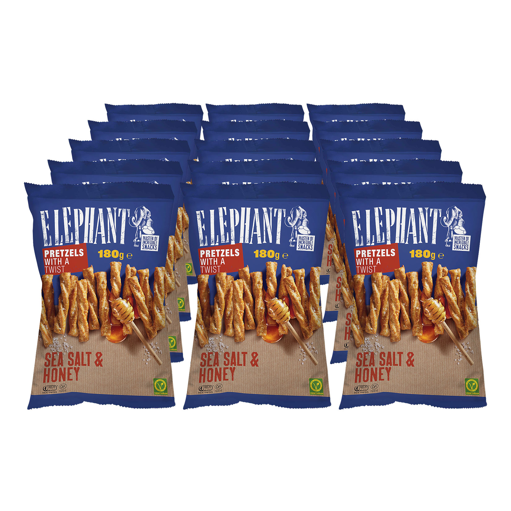 Elephant Twisted Pretzels Meersalz & Honig 180 g, 15er Pack - Bild 1