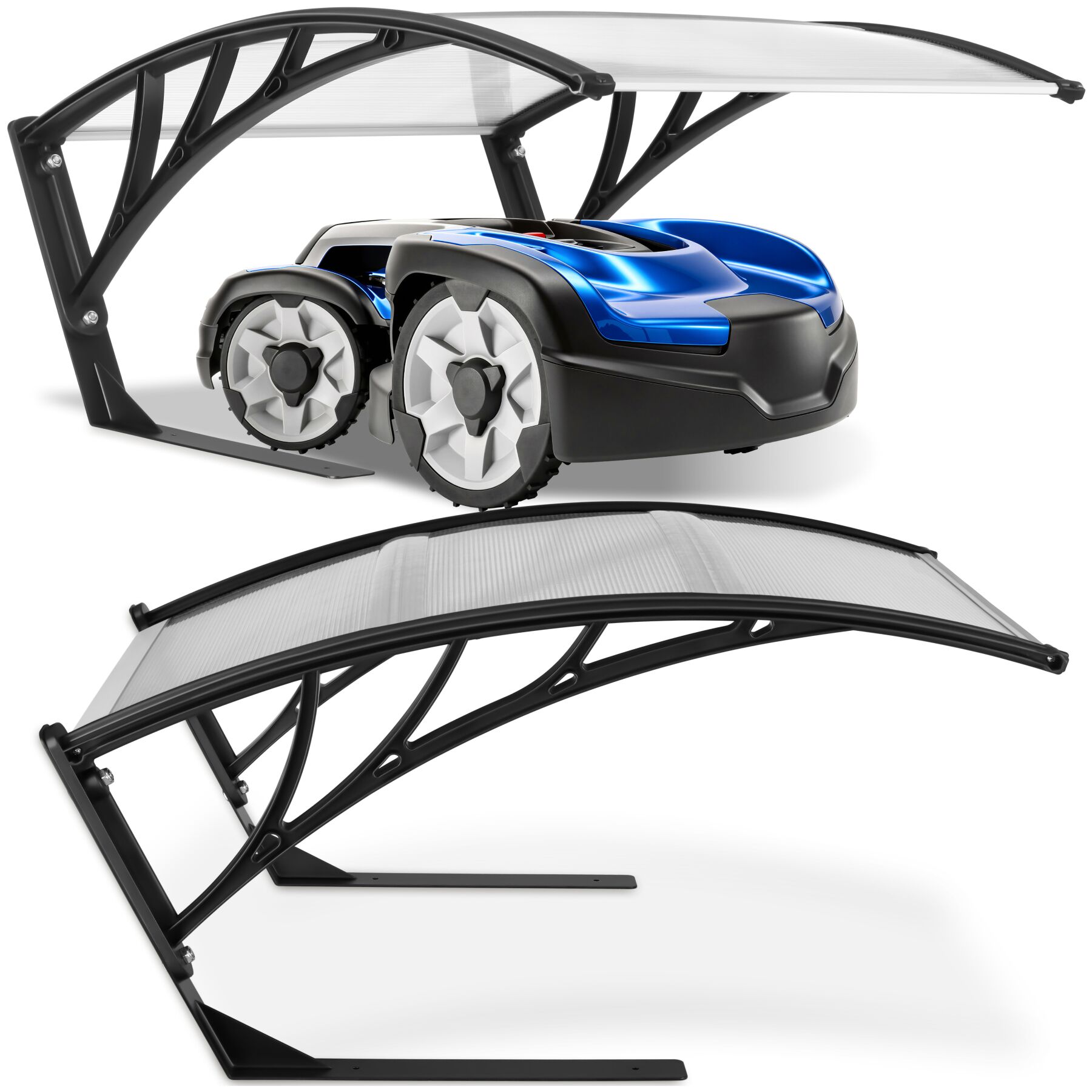 tectake&reg; Rasenm&auml;her-Roboter-Garage, gro&szlig;e Grundfl&auml;che, gew&ouml;lbtes Dach f&uuml;r optimalen Wasserablauf, Bodenverankerung m&ouml;glich, inklusive 4 Erdn&auml;geln, 81 x 100 x 48 cm - Bild 1