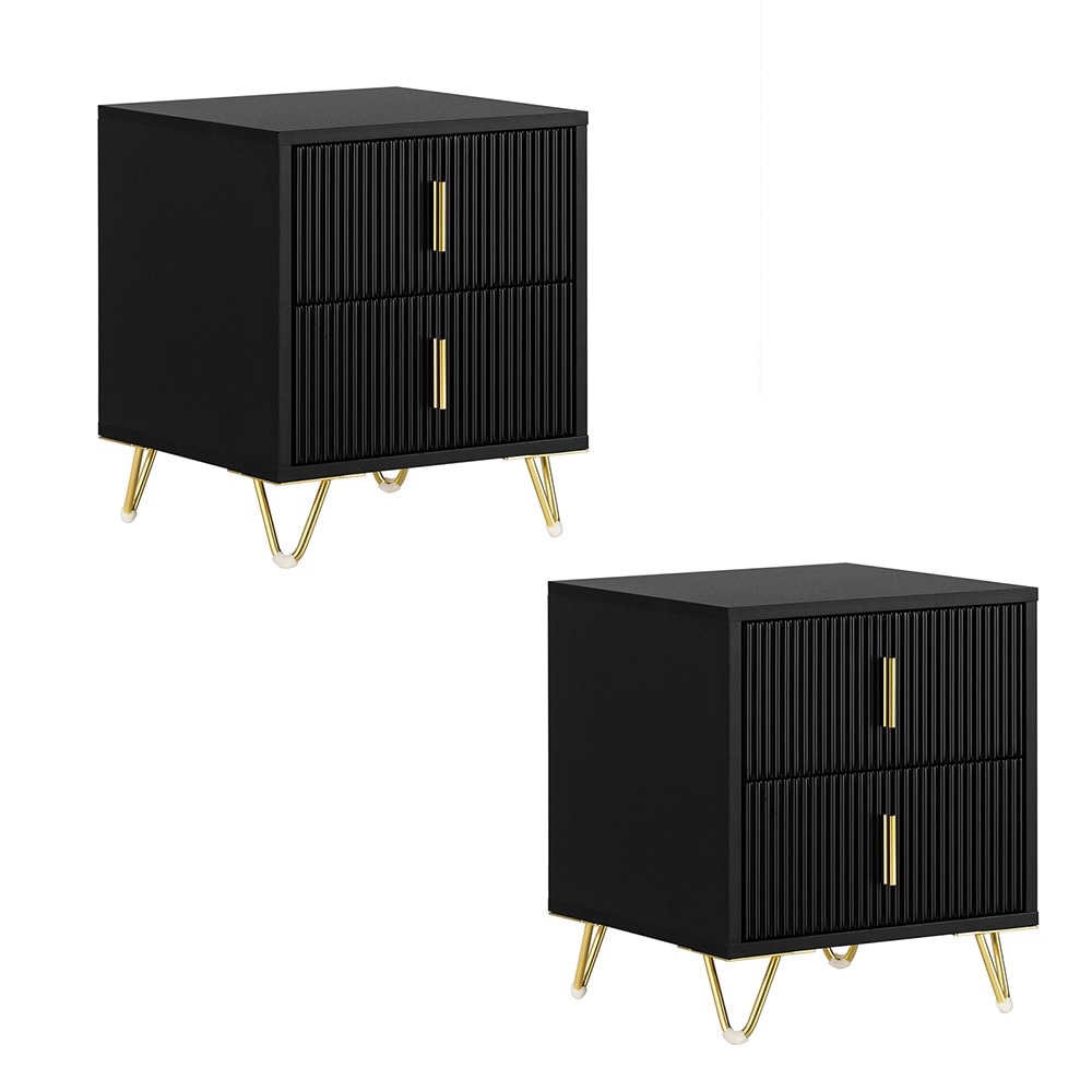 SoBuy Nachttisch mit 2 Schubladen Schwarz 40x36x47cm Modern - Bild 1
