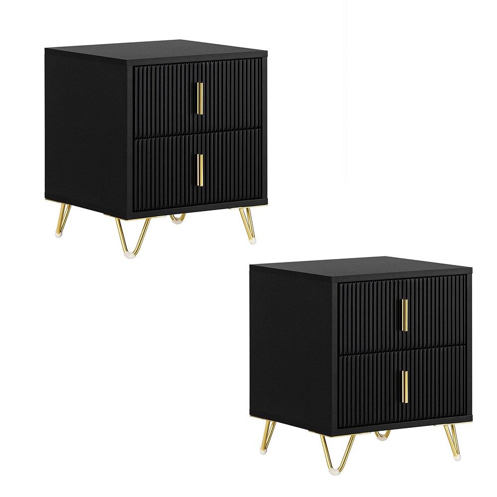 SoBuy Nachttisch mit 2 Schubladen Schwarz 40x36x47cm Modern | 04251388645758