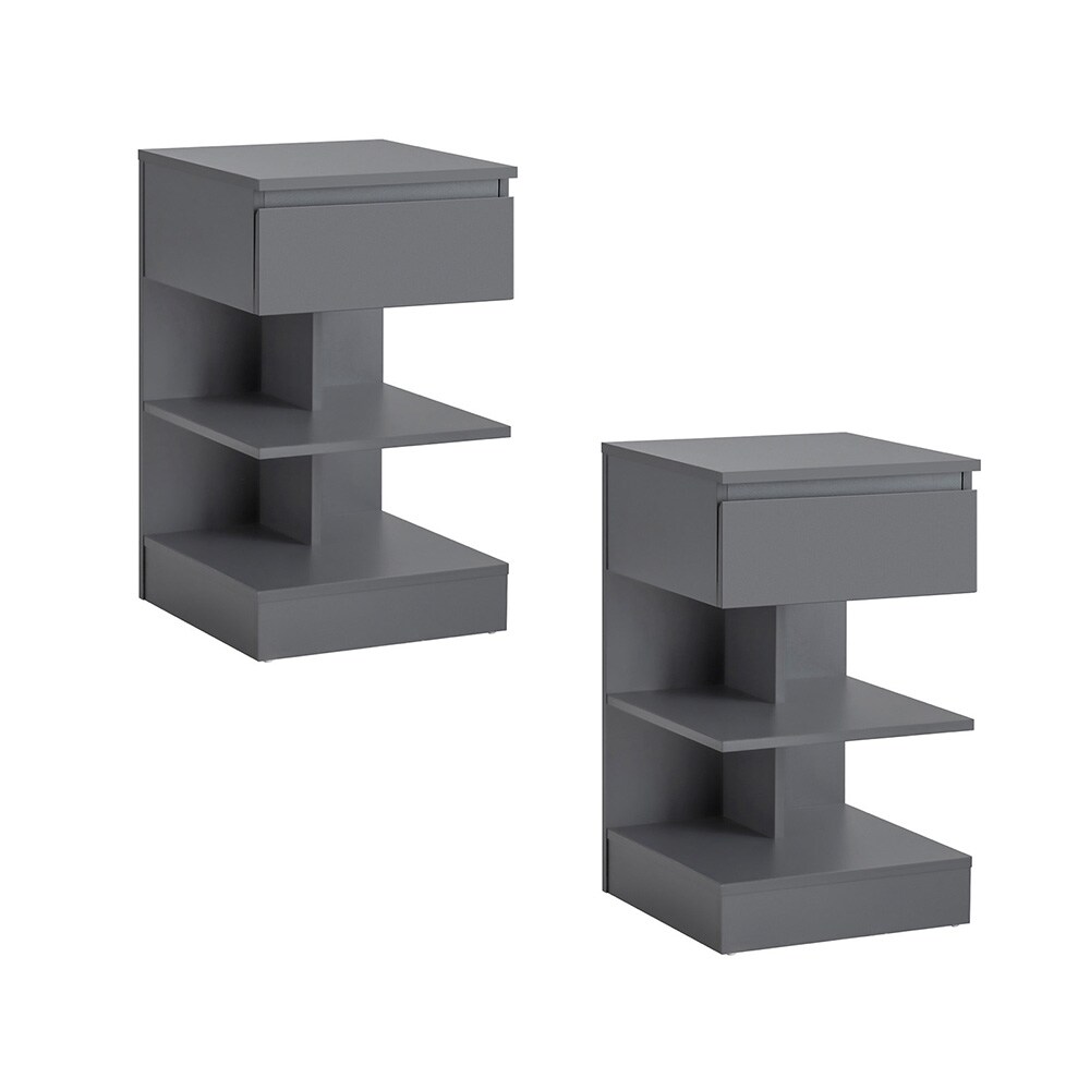 SoBuy Nachttisch-Set 2er mit 1 Schublade Dunkelgrau 39x39x65cm Modern | 04251388645703