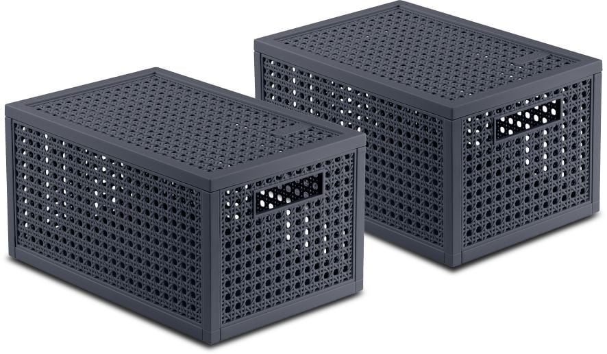 Aufbewahrungsbox Rattanoptik anthrazit 2er Set ca. 20 x 13 x 32 cm - Bild 1