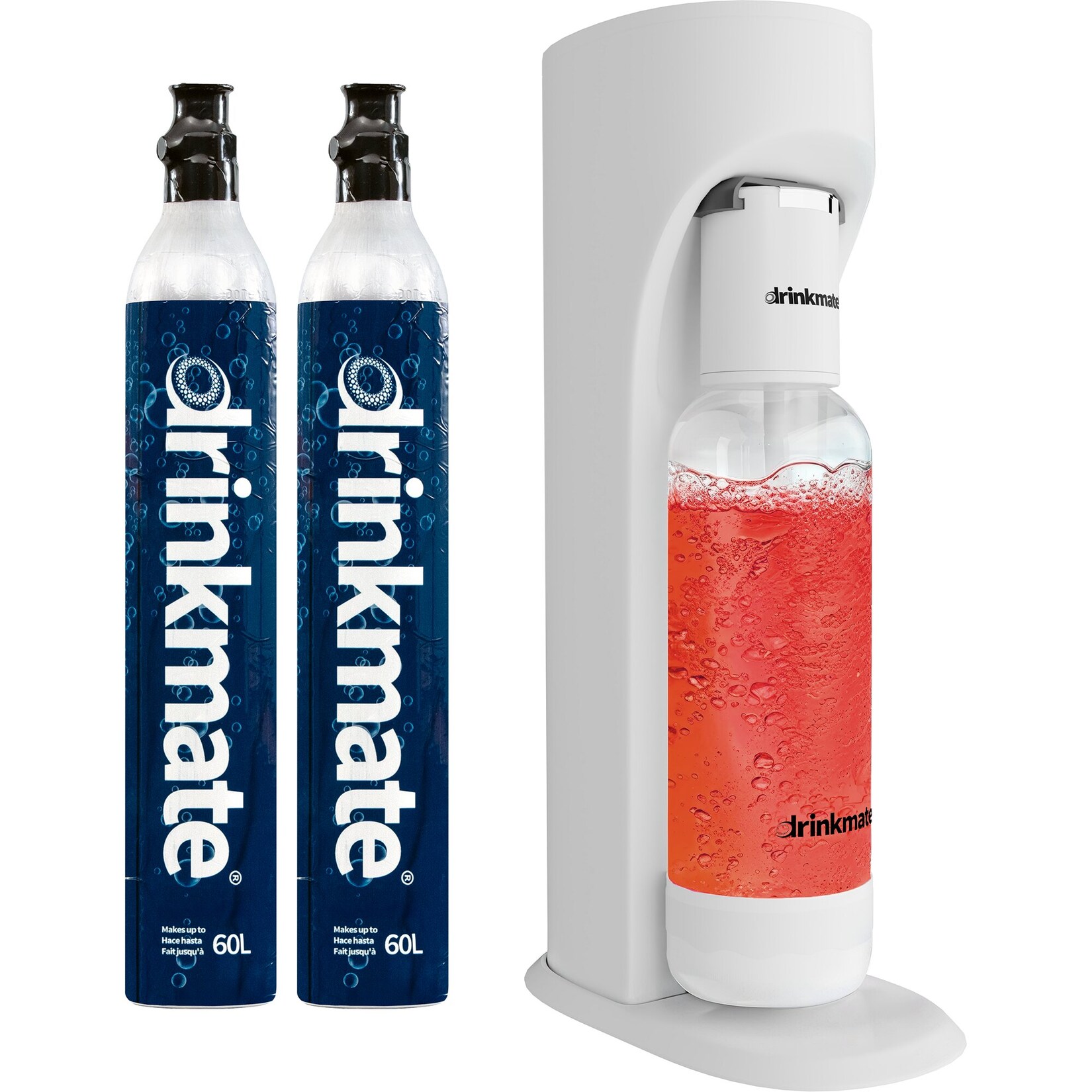 Drinkmate OmniFizz Sprudelwasser- und Sodabereiter, mit zwei 425g CO2-Flaschen, Klassisches Weiß