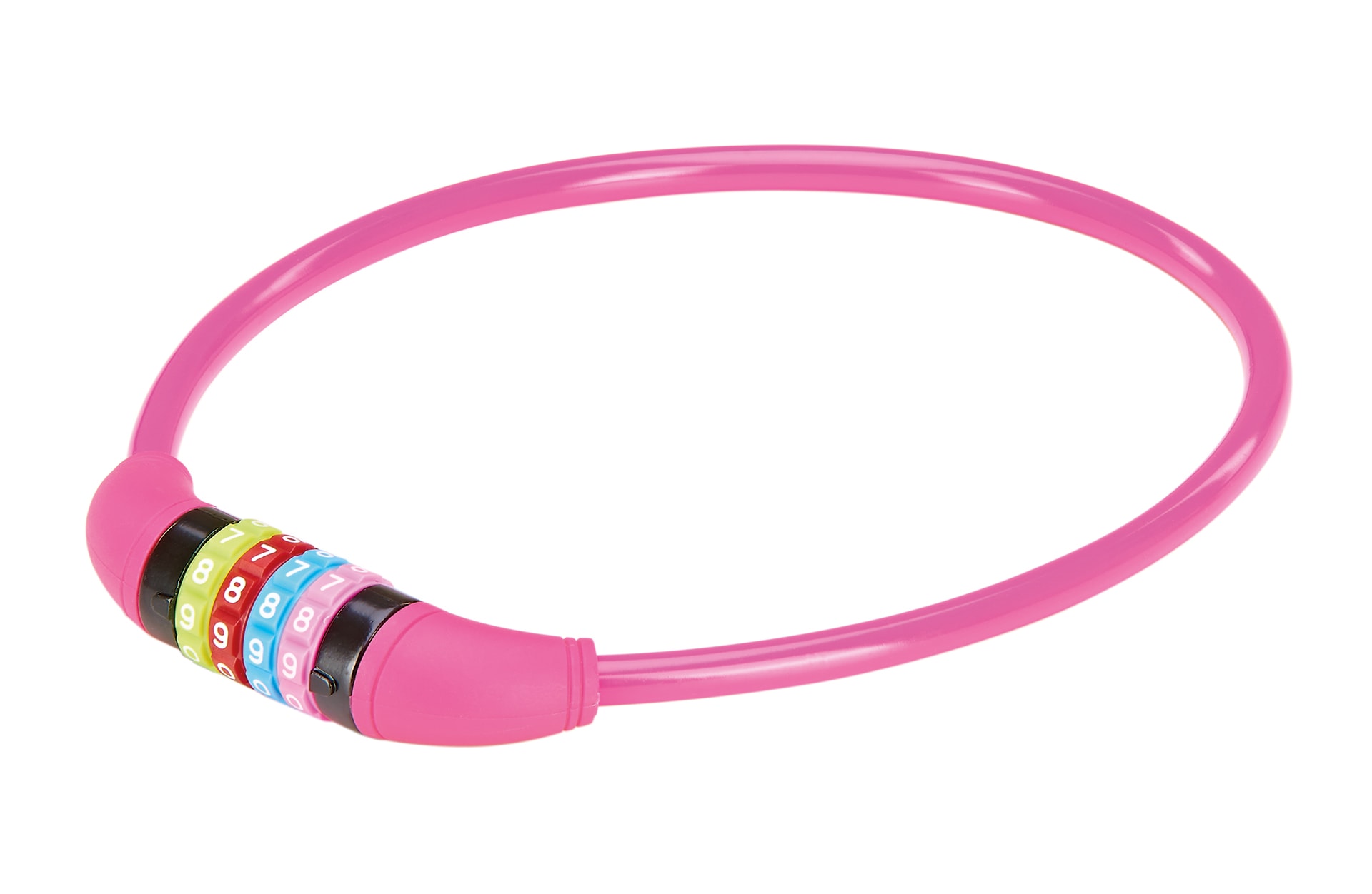 Kabelschloss, 4-Zahlen-Kombination, frei kodierbar, L&auml;nge: 65 cm, Farbe: pink - Bild 1