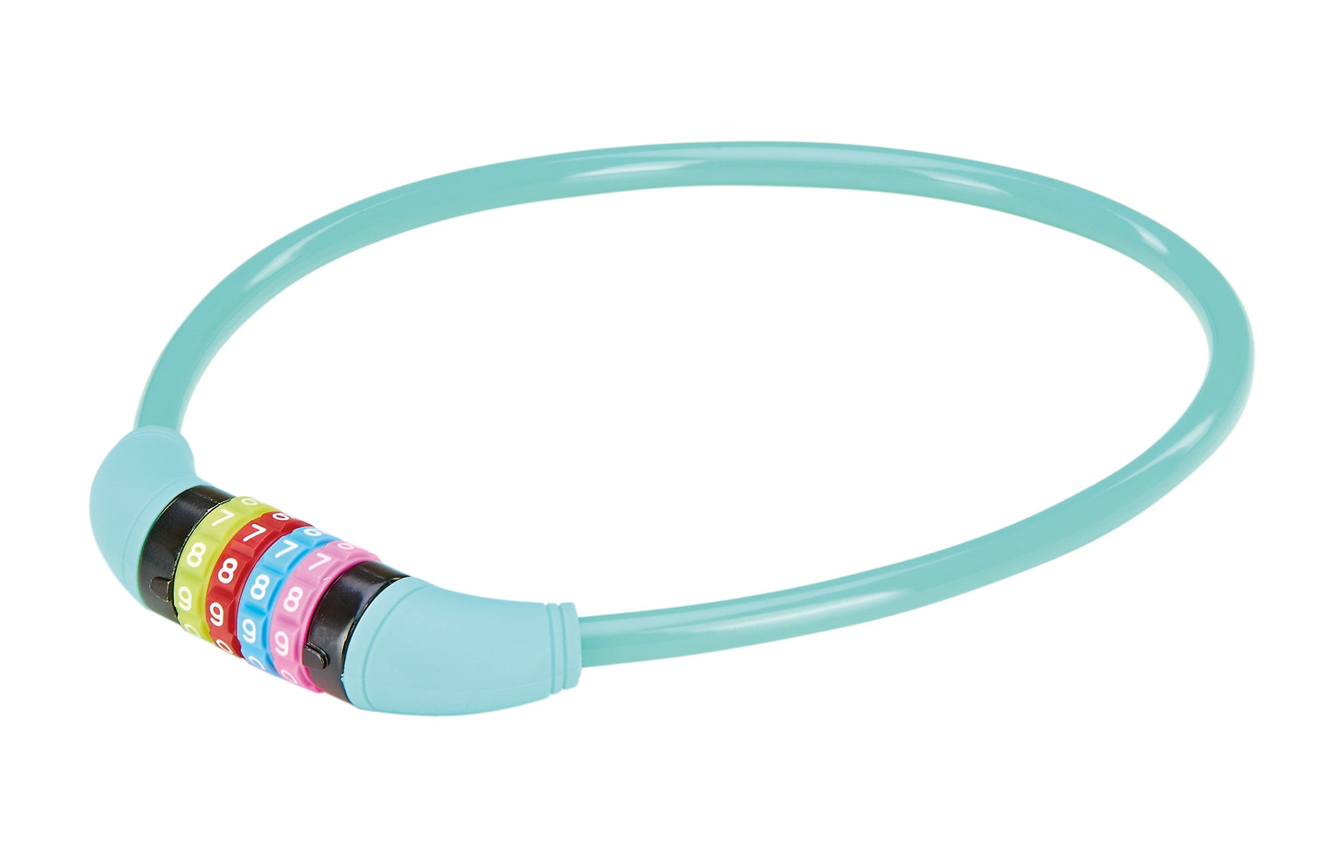 Kabelschloss, 4-Zahlen-Kombination, frei kodierbar, L&auml;nge: 65 cm, Farbe: t&uuml;rkis - Bild 1