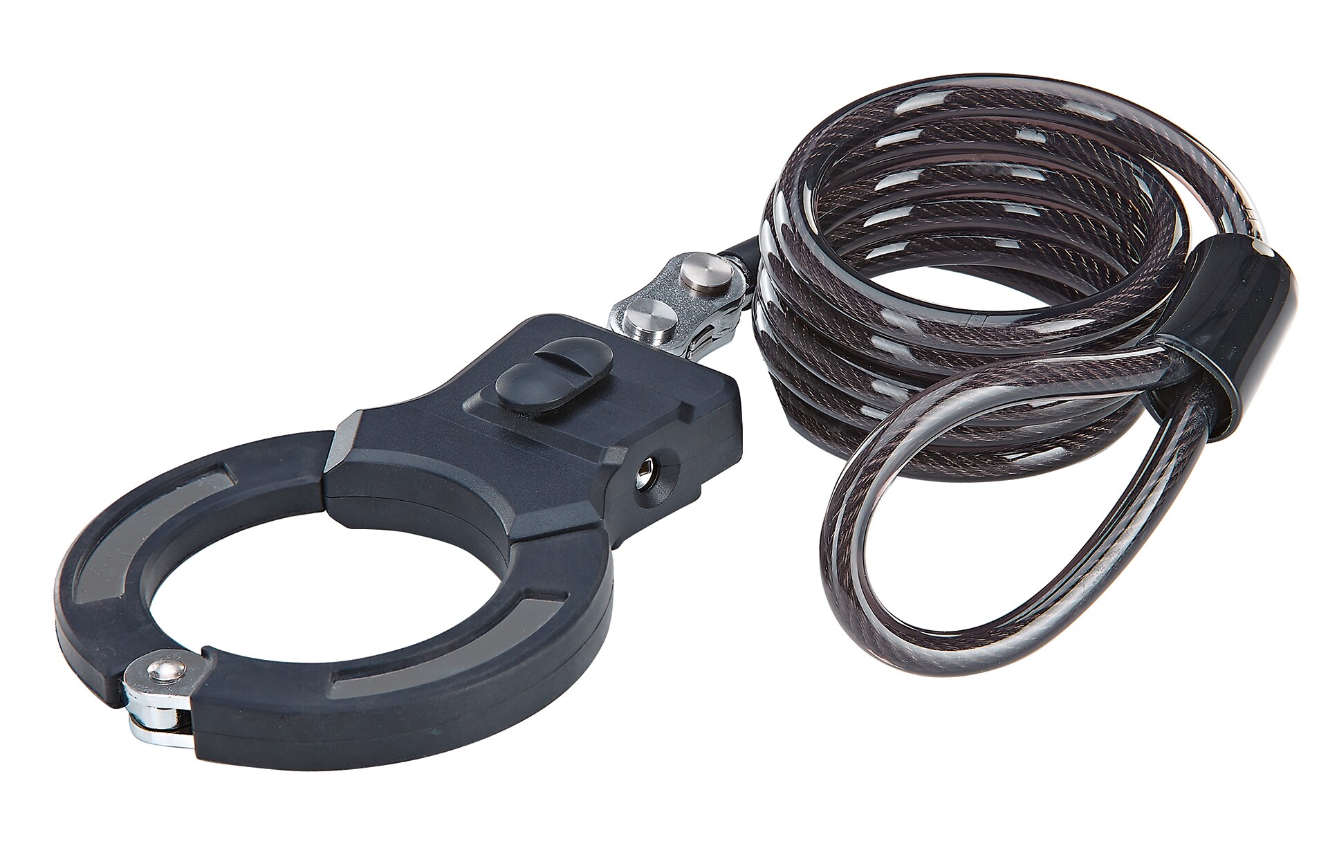 Handschellen- und Spiralkabelschloss, inkl. 2 Laser-Cut Schl&uuml;ssel, inkl. Rahmenhalterung, L&auml;nge: 120 cm - Bild 1