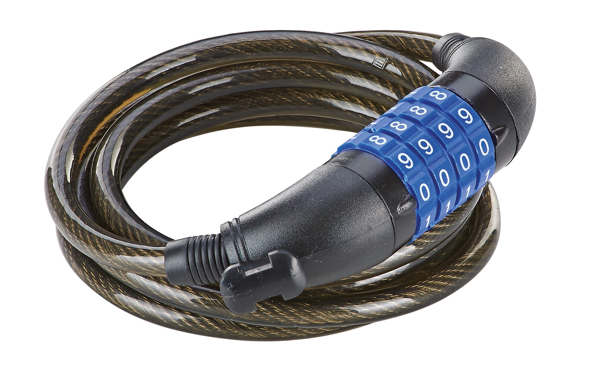 Zahlen-Spiralkabelschloss, 4-Zahlen-Kombination, frei kodierbar, inkl. Rahmenhalterung, L&auml;nge: 150 cm - Bild 1