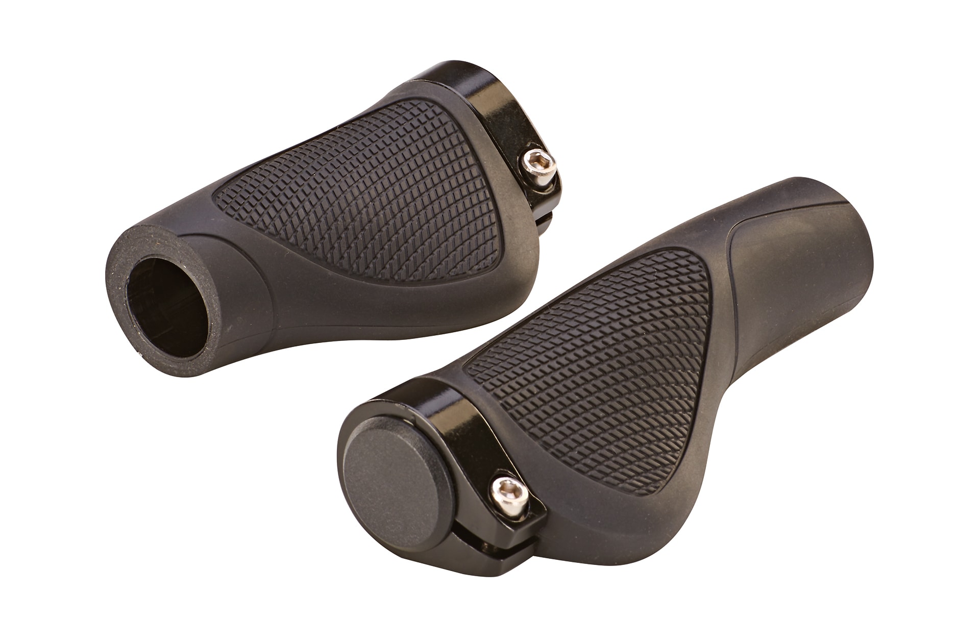 Ergo-Griffe, mit Schraubbefestigung und Lenkerstopfen, passend f&uuml;r Lenker mit Drehgriffschaltung, L&auml;nge: 132 mm (links), 98 mm (rechts), Farbe: schwarz - Bild 1