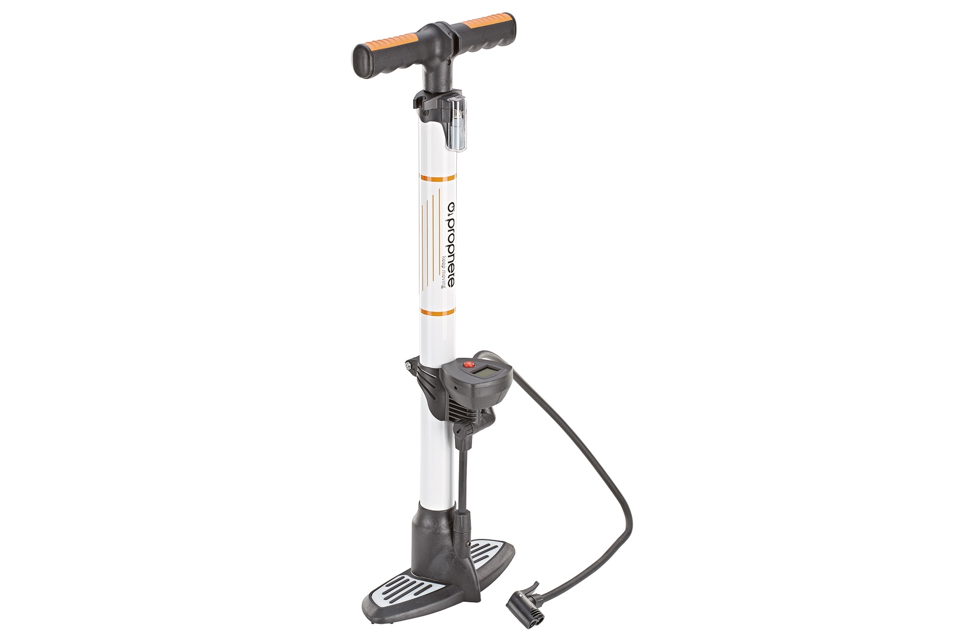 Hochleistungs Standpumpe, f&uuml;r alle Ventilarten, 7 bar, mit Manometer, inkl. Adapter-Set, inkl. Batterien, Aluminium - Bild 1