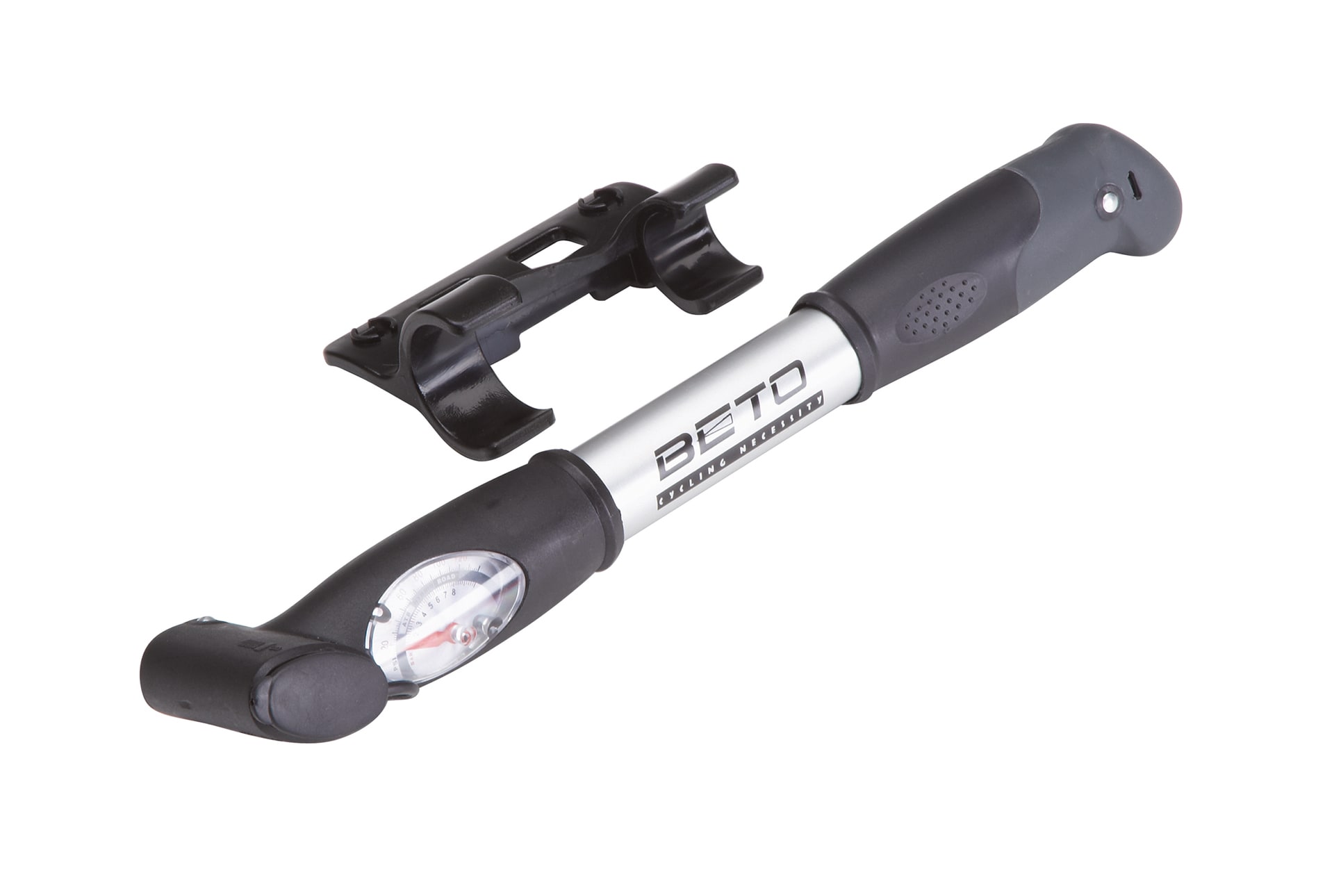 Minipumpe "TWO WAY", Luftf&ouml;rderung durch Zug und Druck, mit Manometer, Aluminium, f&uuml;r alle Ventilarten, 7 bar, inkl. Rahmenhalterung - Bild 1