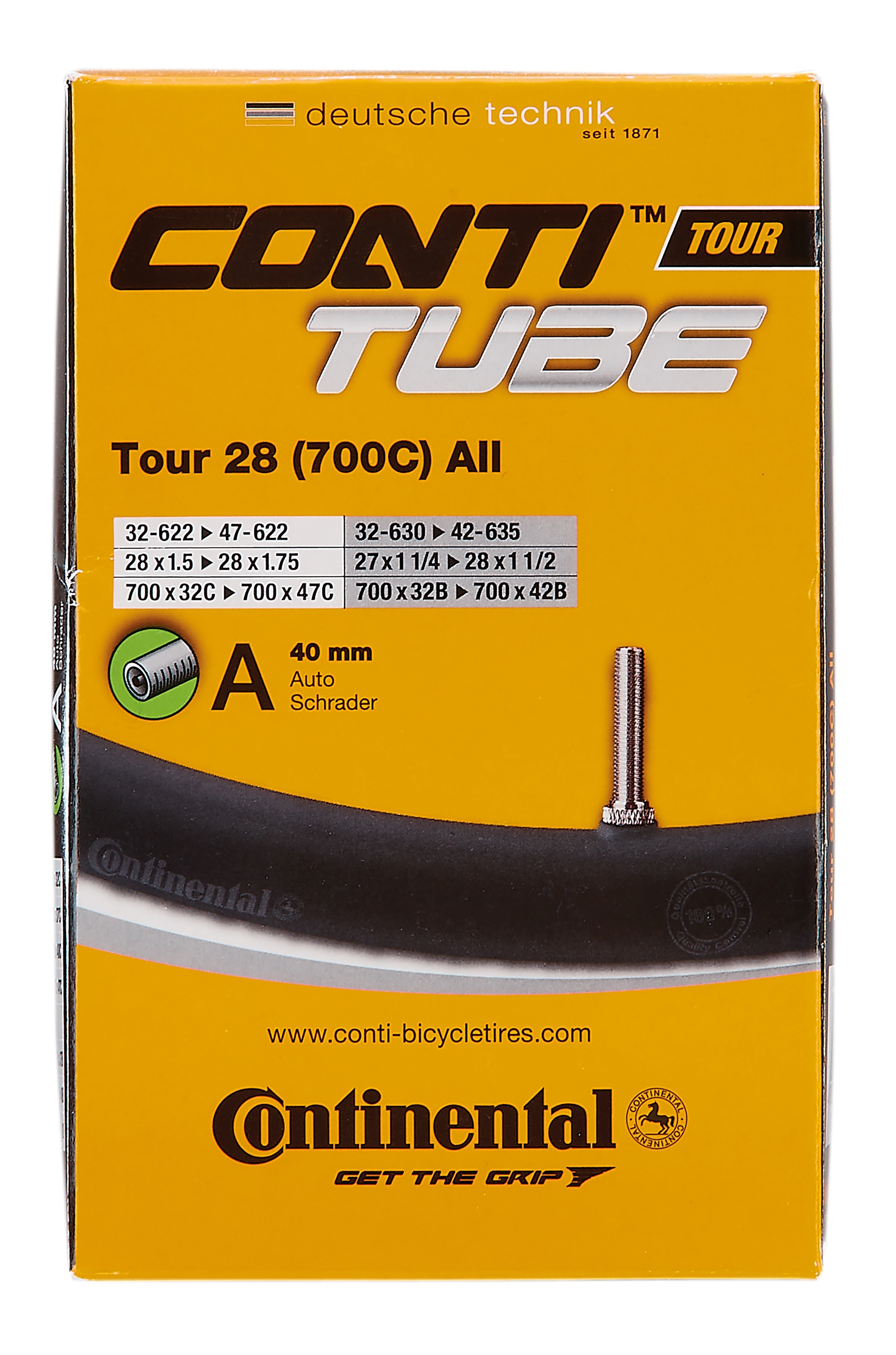 CONTINENTAL-Fahrradgruppenschlauch, 27" x 1 1/4 - 28" x 1.75, Autoventil - Bild 1