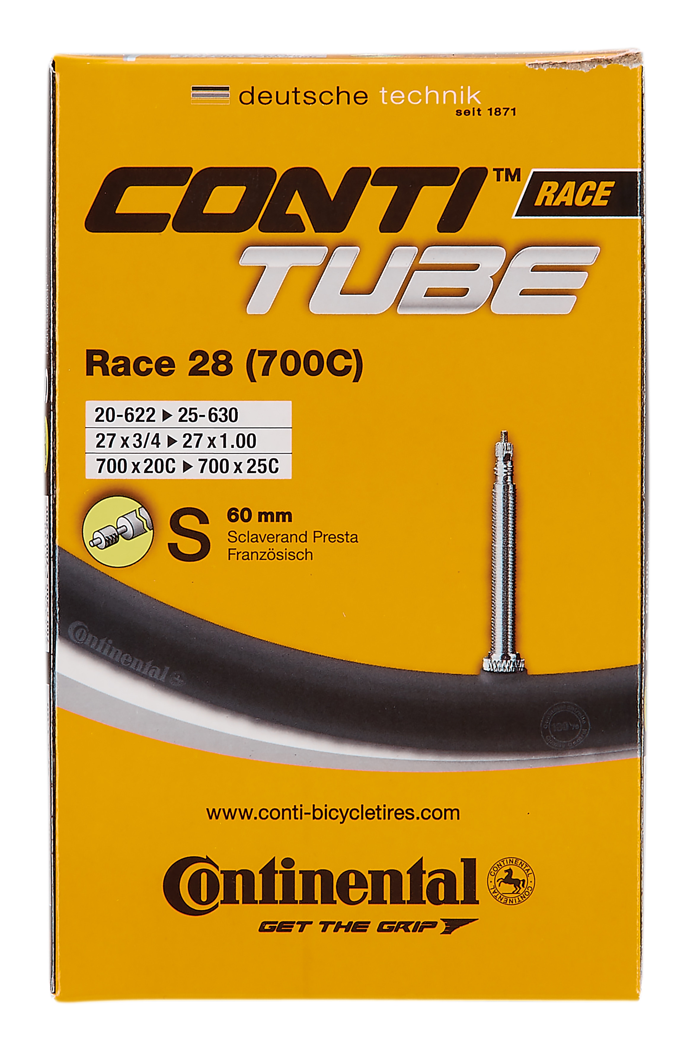 CONTINENTAL-Fahrradschlauch, 28" x 3/4 - 1.00, Sclaverandventil, Rennradschlauch - Bild 1