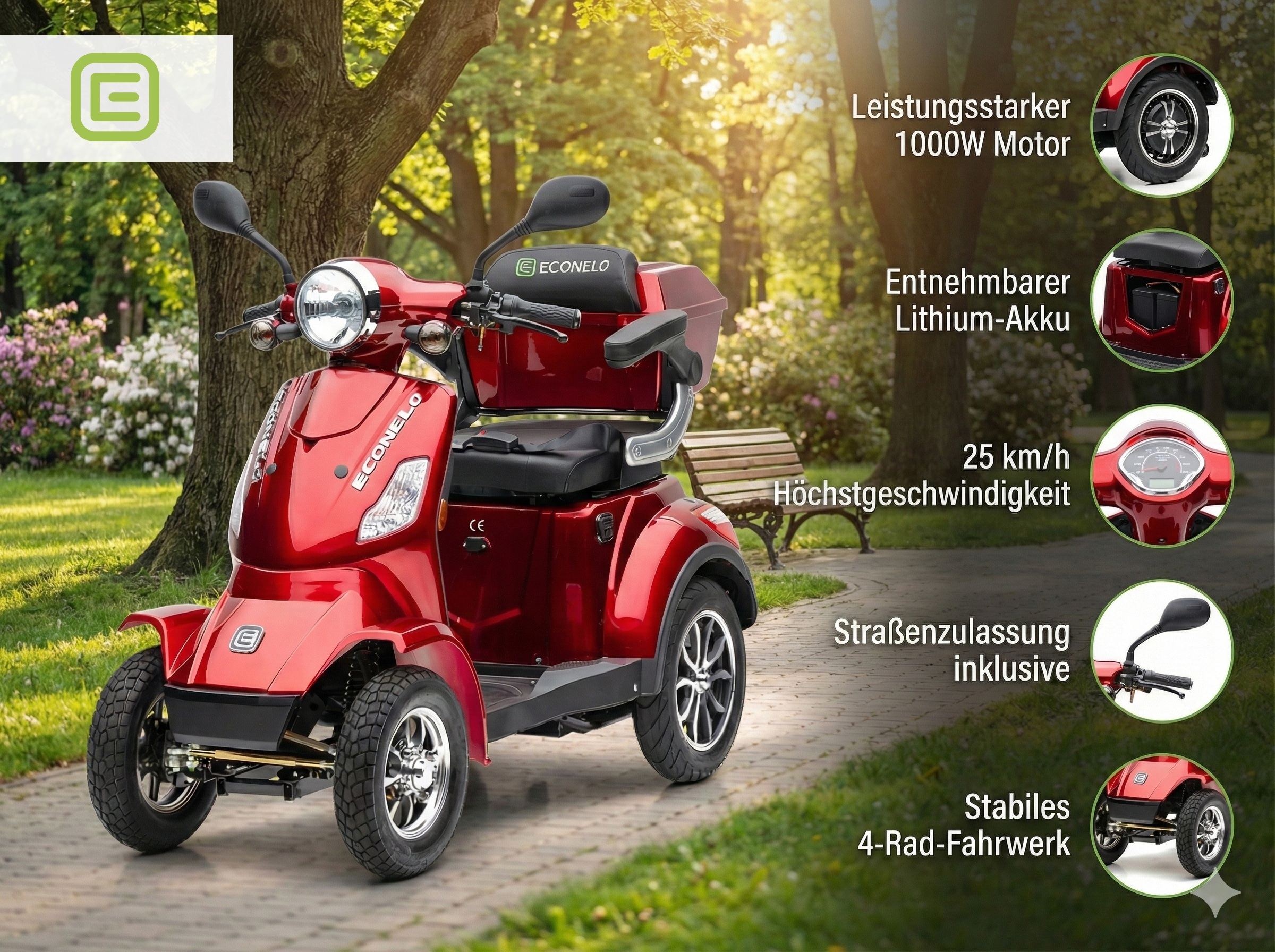 Econelo E-Seniorenmobil Voltrixx, Blei-Akku, 4-Rad, 1000 Watt, Rot - Bild 1