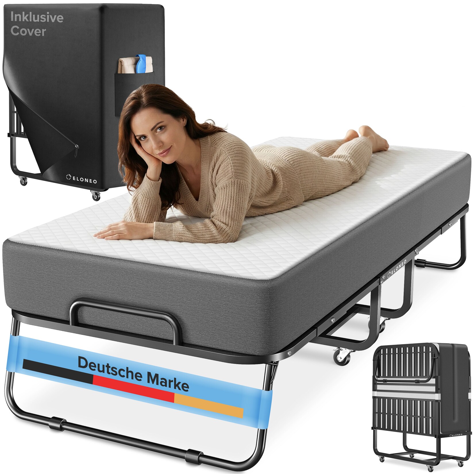 ELONEO Klappbett mit Matratze, 80×200 cm | 04260641682010