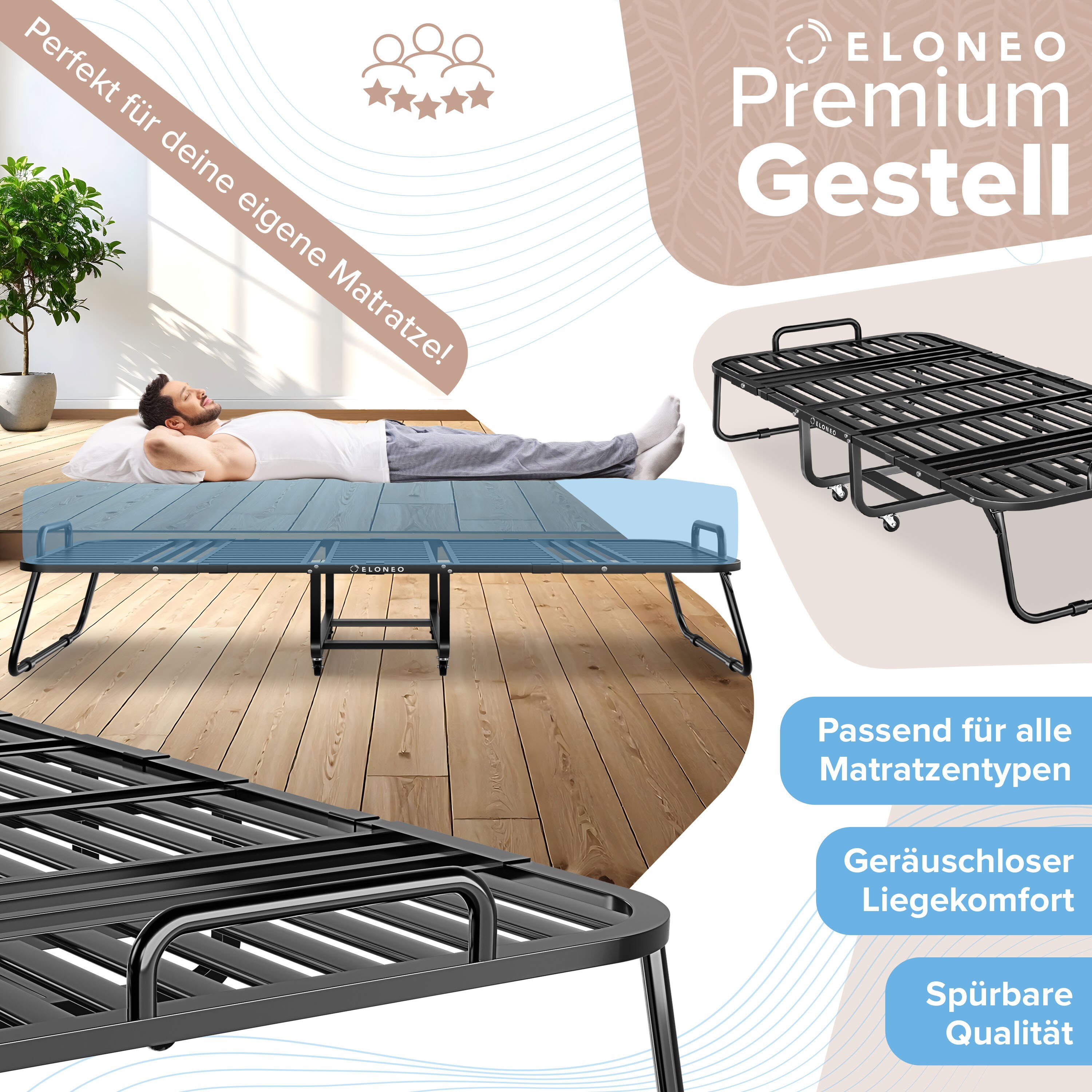 ELONEO Klappbett, 90x200 cm - Bild 1