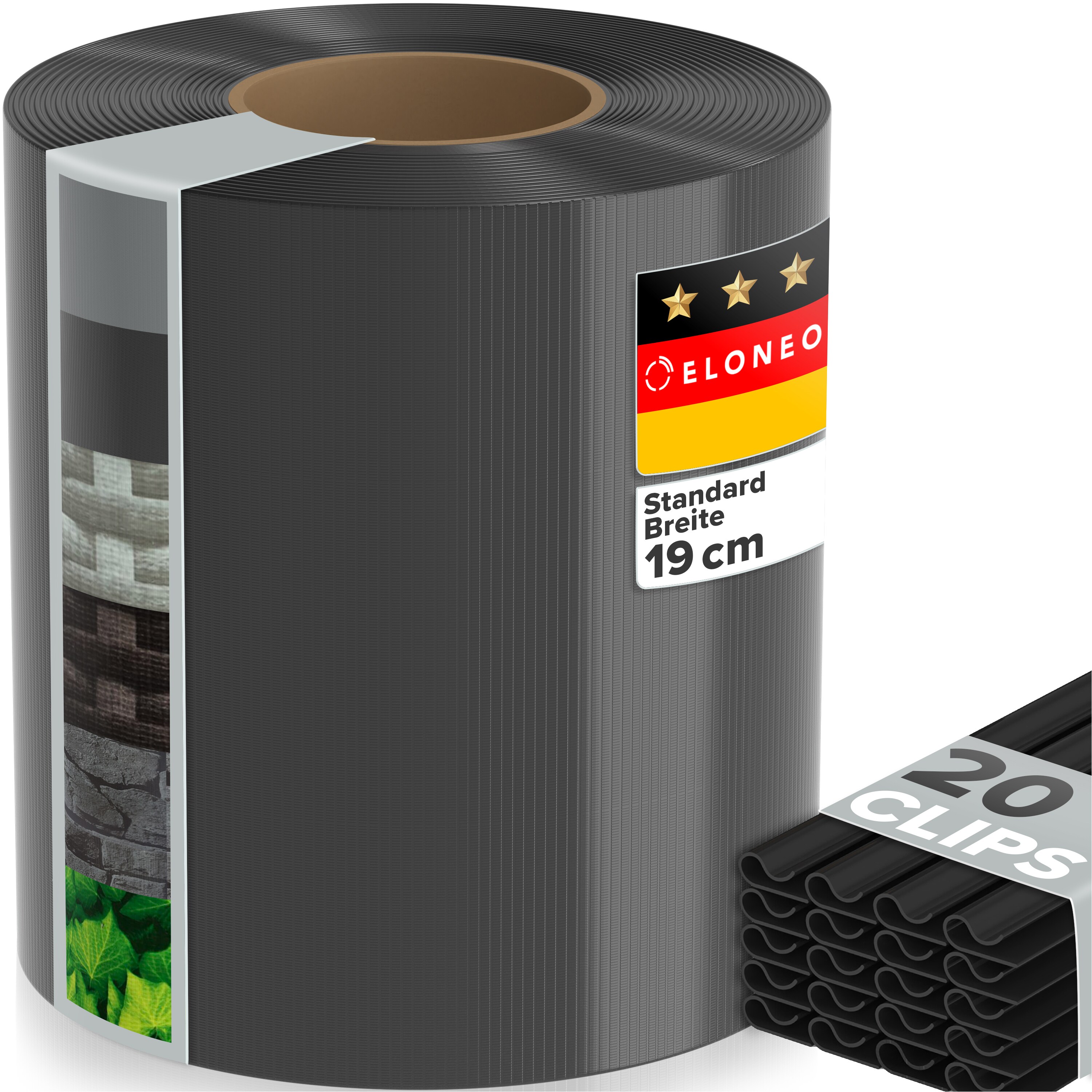 ELONEO PVC Sichtschutzstreifen f&uuml;r Doppelstabmattenzaun, 35m x 19cm, 1er-Set Dunkelgrau - Bild 1