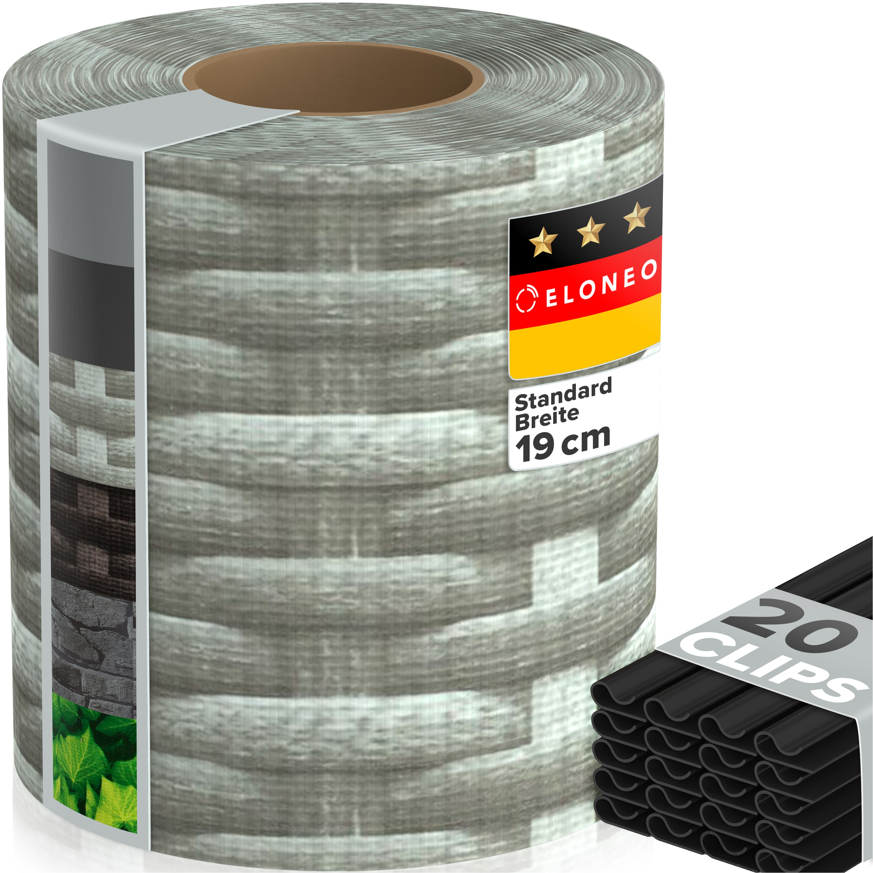 ELONEO PVC Sichtschutzstreifen f&uuml;r Doppelstabmattenzaun, 35m x 19cm, 1er-Set Rattan hell - Bild 1