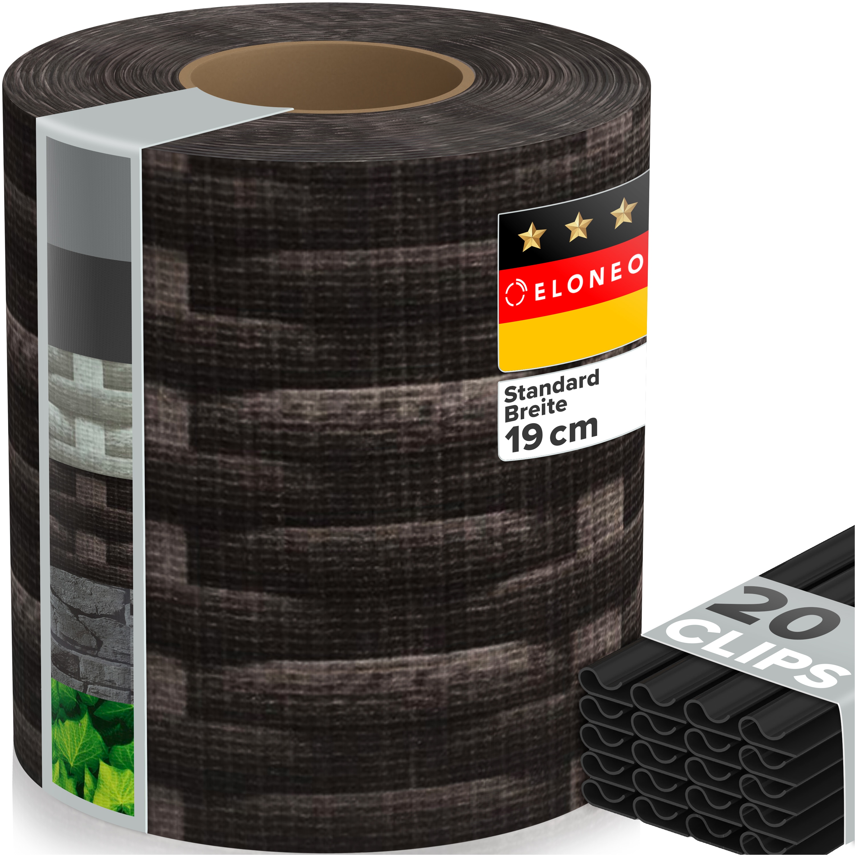 ELONEO PVC Sichtschutzstreifen f&uuml;r Doppelstabmattenzaun, 35m x 19cm, 1er-Set Rattan dunkel - Bild 1