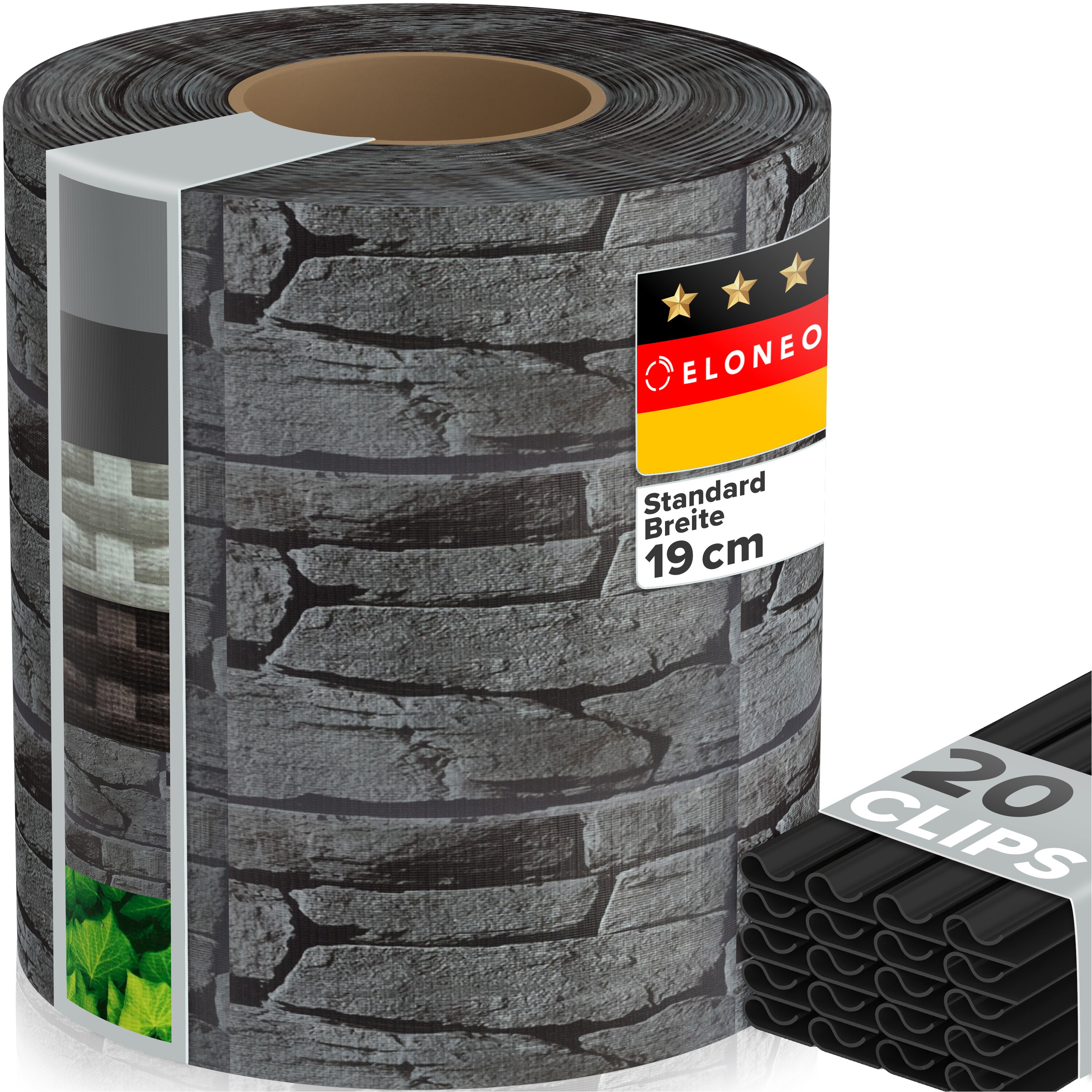 ELONEO PVC Sichtschutzstreifen f&uuml;r Doppelstabmattenzaun, 35m x 19cm, 1er-Set Stein - Bild 1