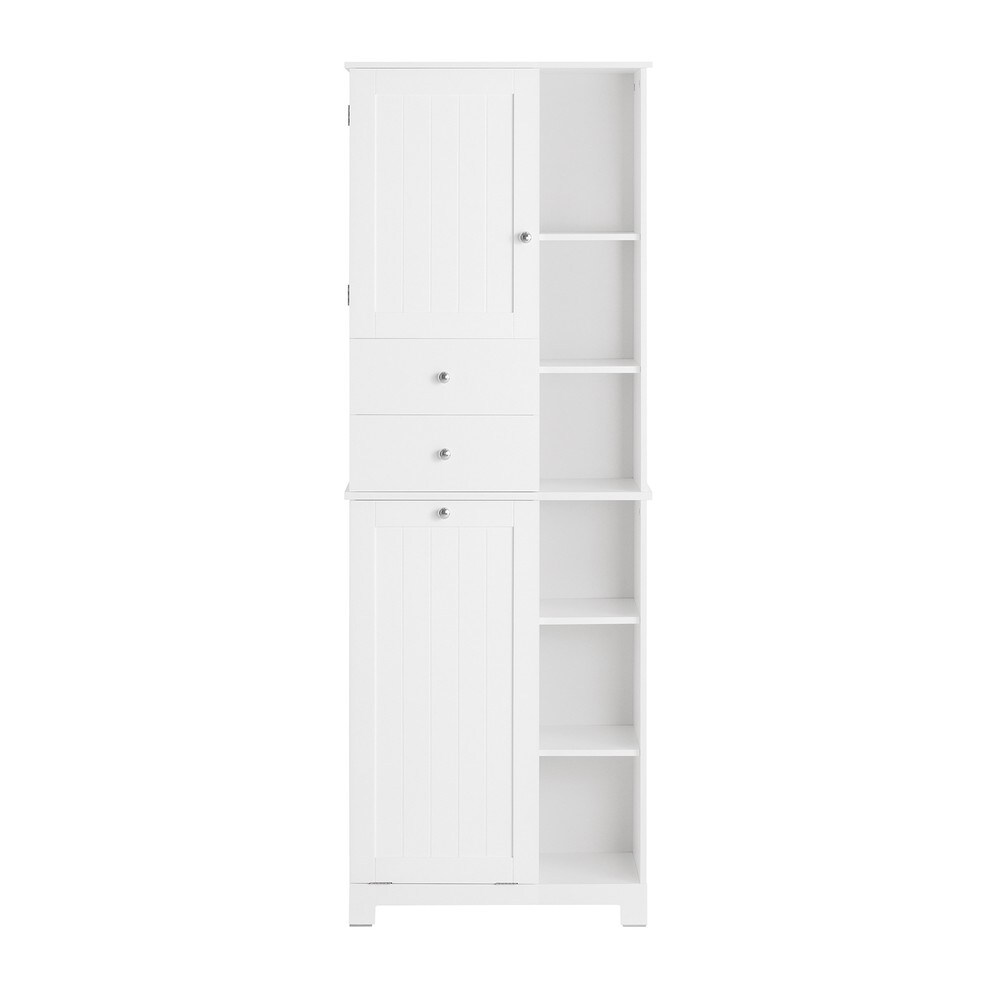 SoBuy Badezimmer-Hochschrank mit 2 Schubladen Weiß 60x37x171cm Nordisch | 04251388630211