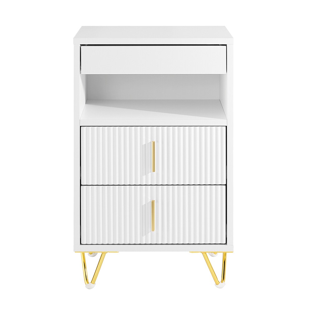 SoBuy Nachttisch mit 3 Schubladen Weiß 40x40x63cm Modern | 04251388642993