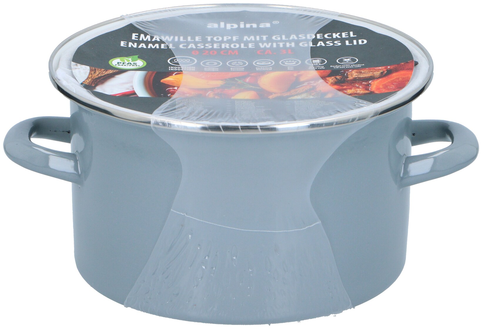 Emaille Kochtopf 20 cm grau
